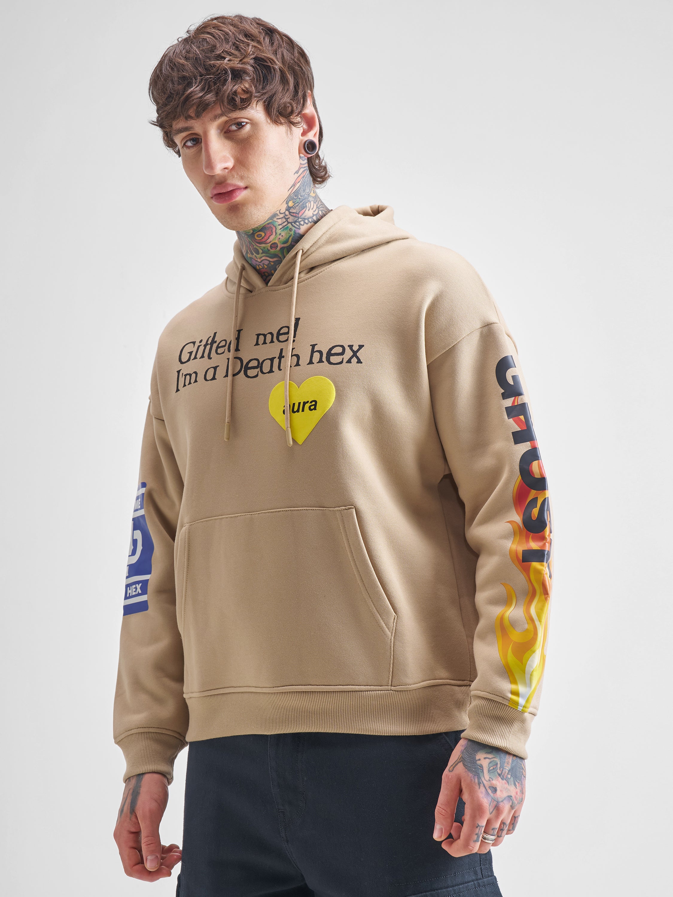 Highlander Men Beige Hooded Pullover Sweatshirt - Beige - Image 4