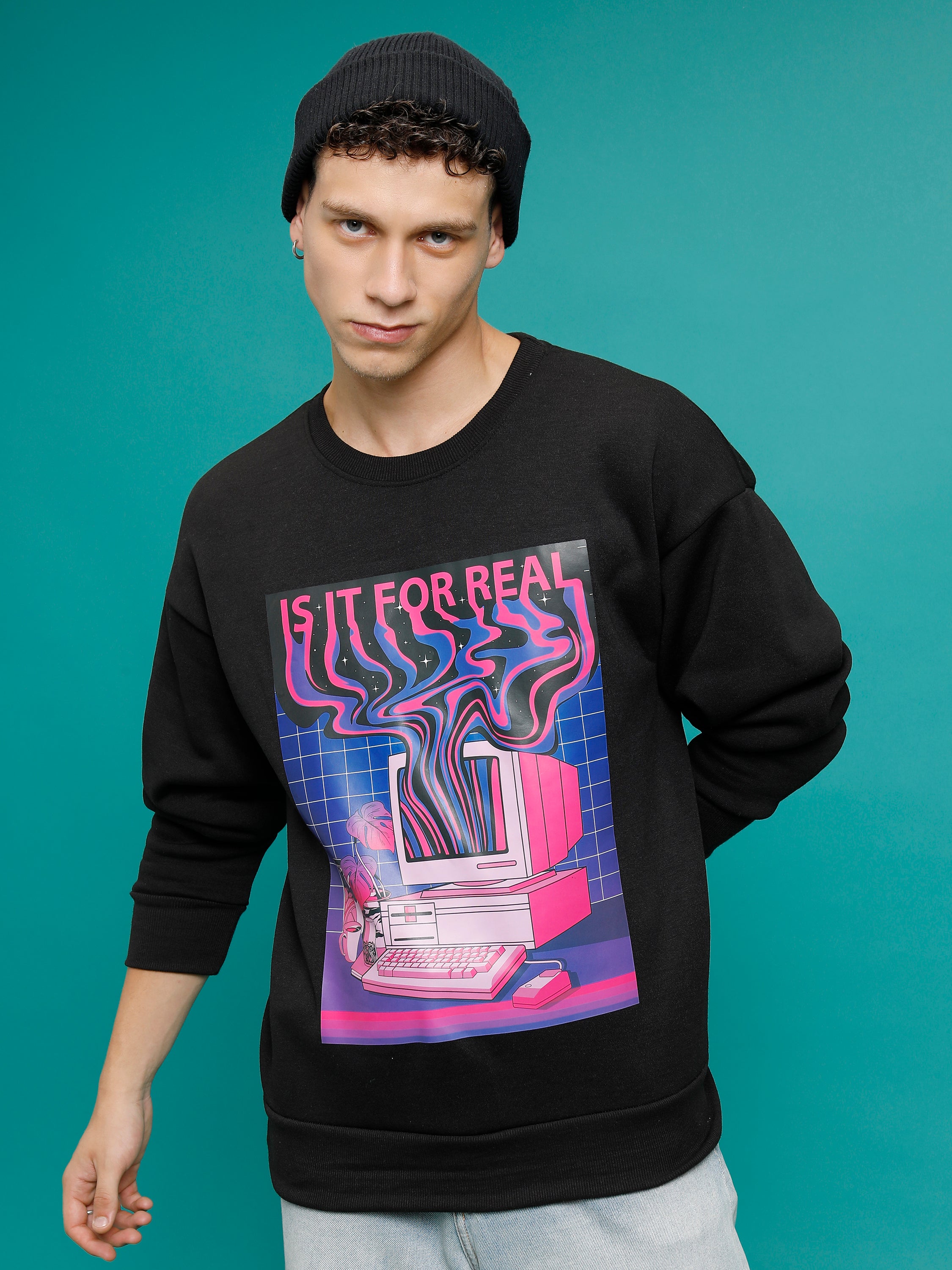 Highlander Men Black Round Neck Pullover Sweatshirt - Black - Image 1