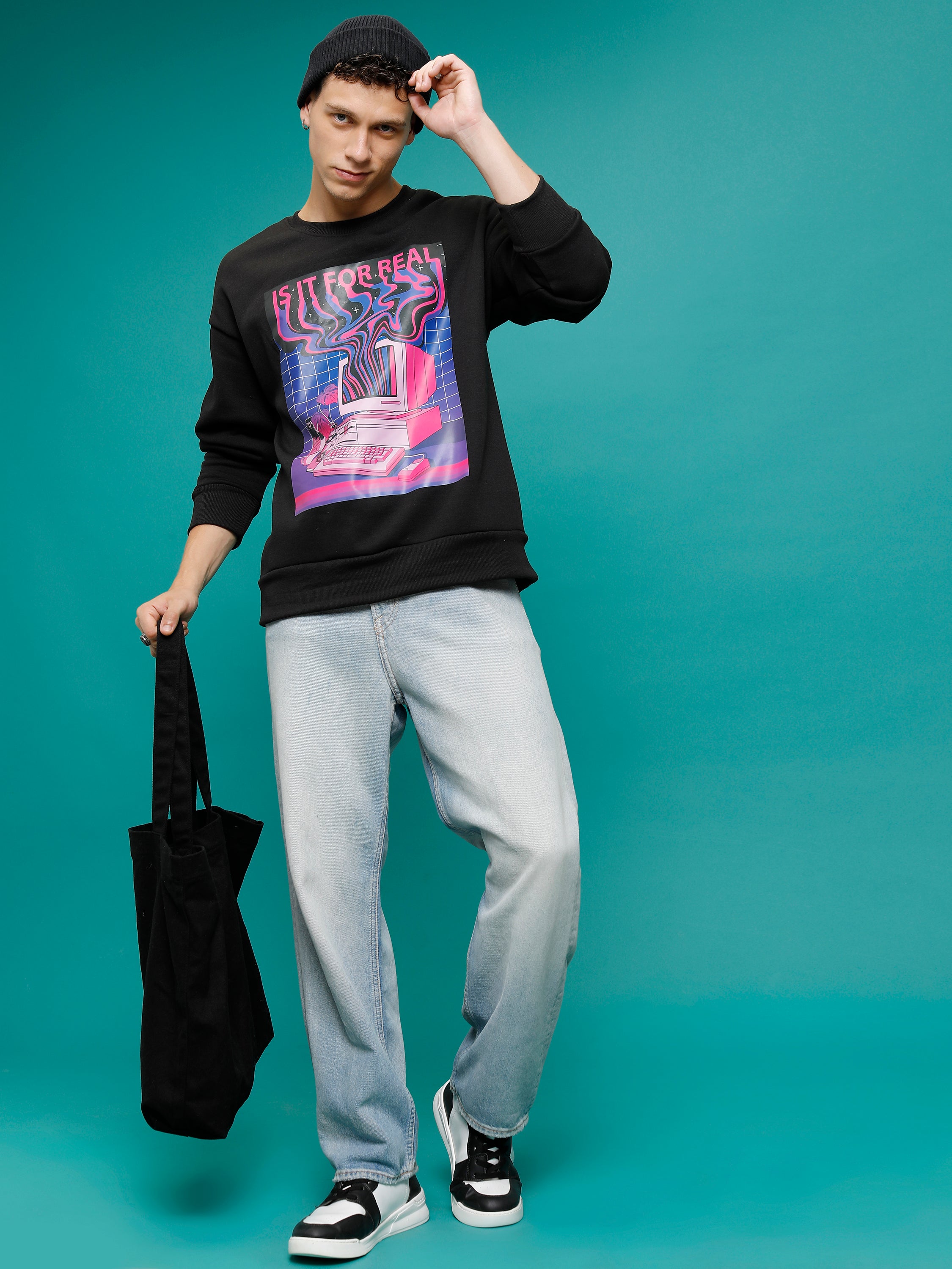Highlander Men Black Round Neck Pullover Sweatshirt - Black - Image 2