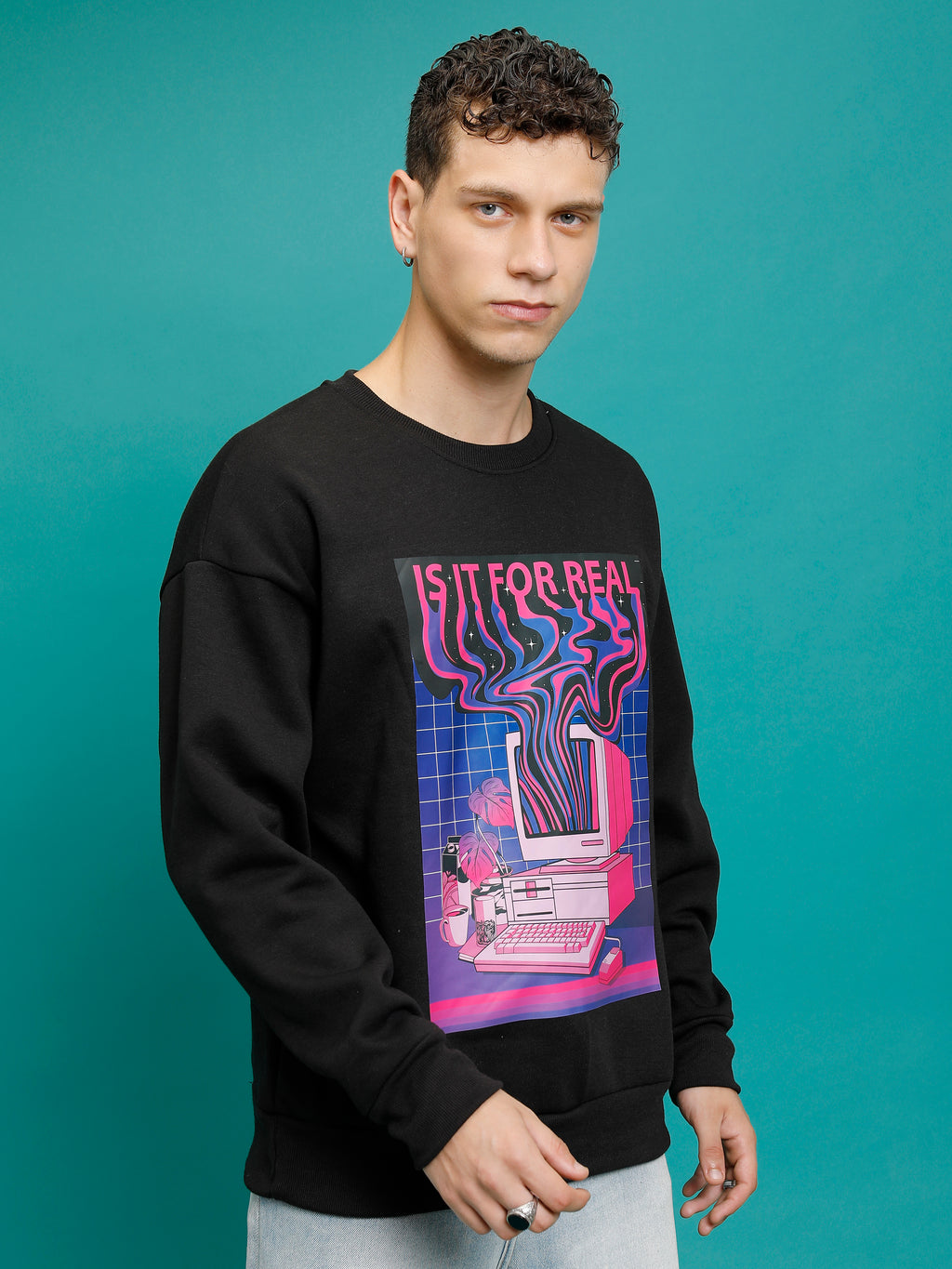 Highlander Men Black Round Neck Pullover Sweatshirt - Black - Image 6