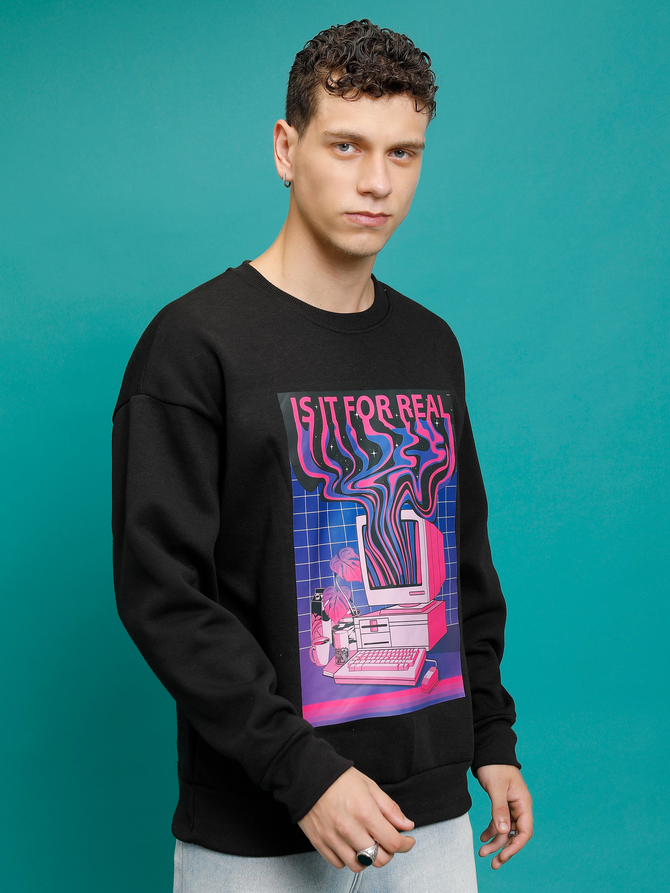 Highlander Men Black Round Neck Pullover Sweatshirt - Black - Image 6