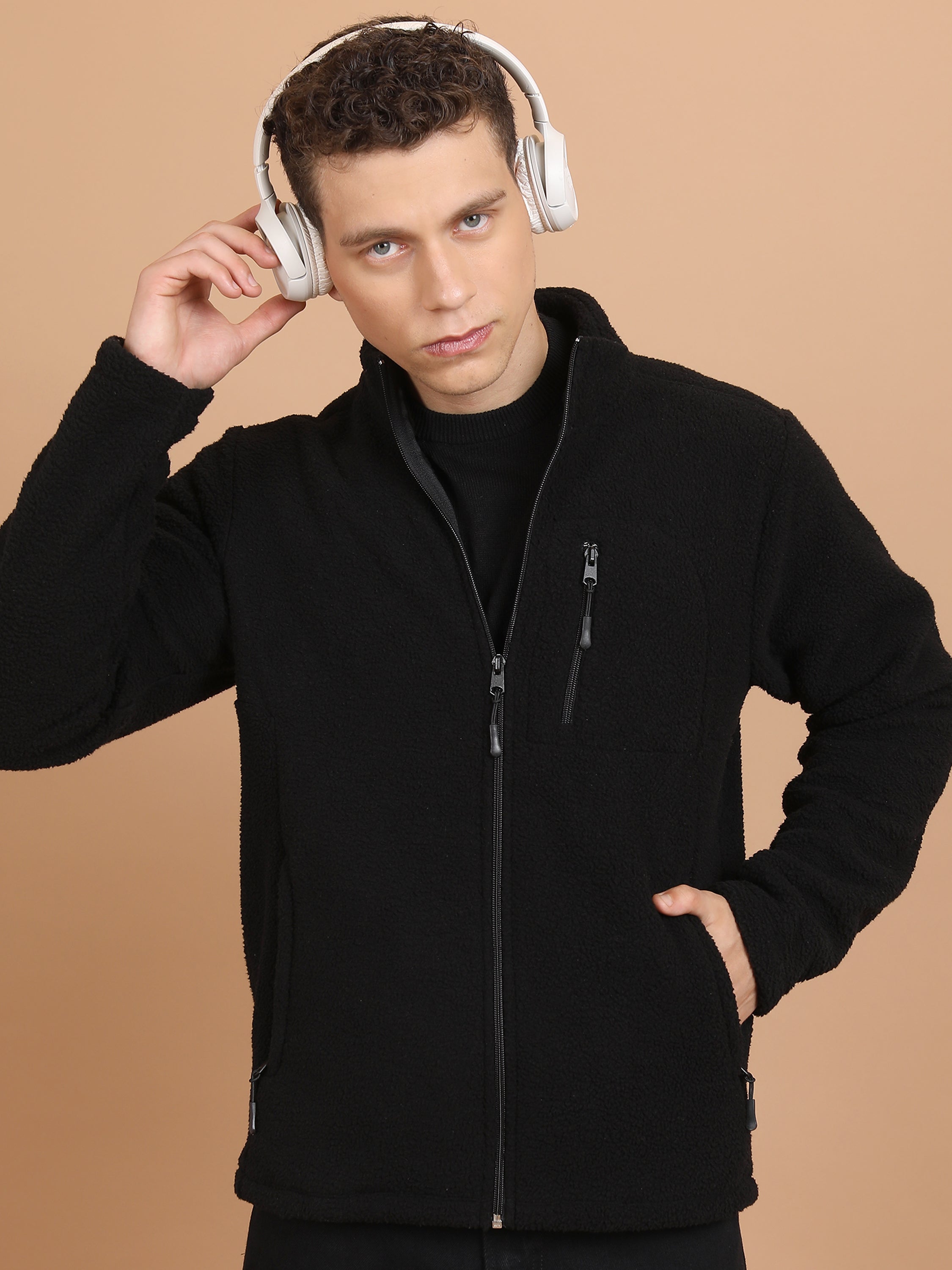Highlander Men Black Mock Collar Pullover Sweatshirt - Black - Image 1