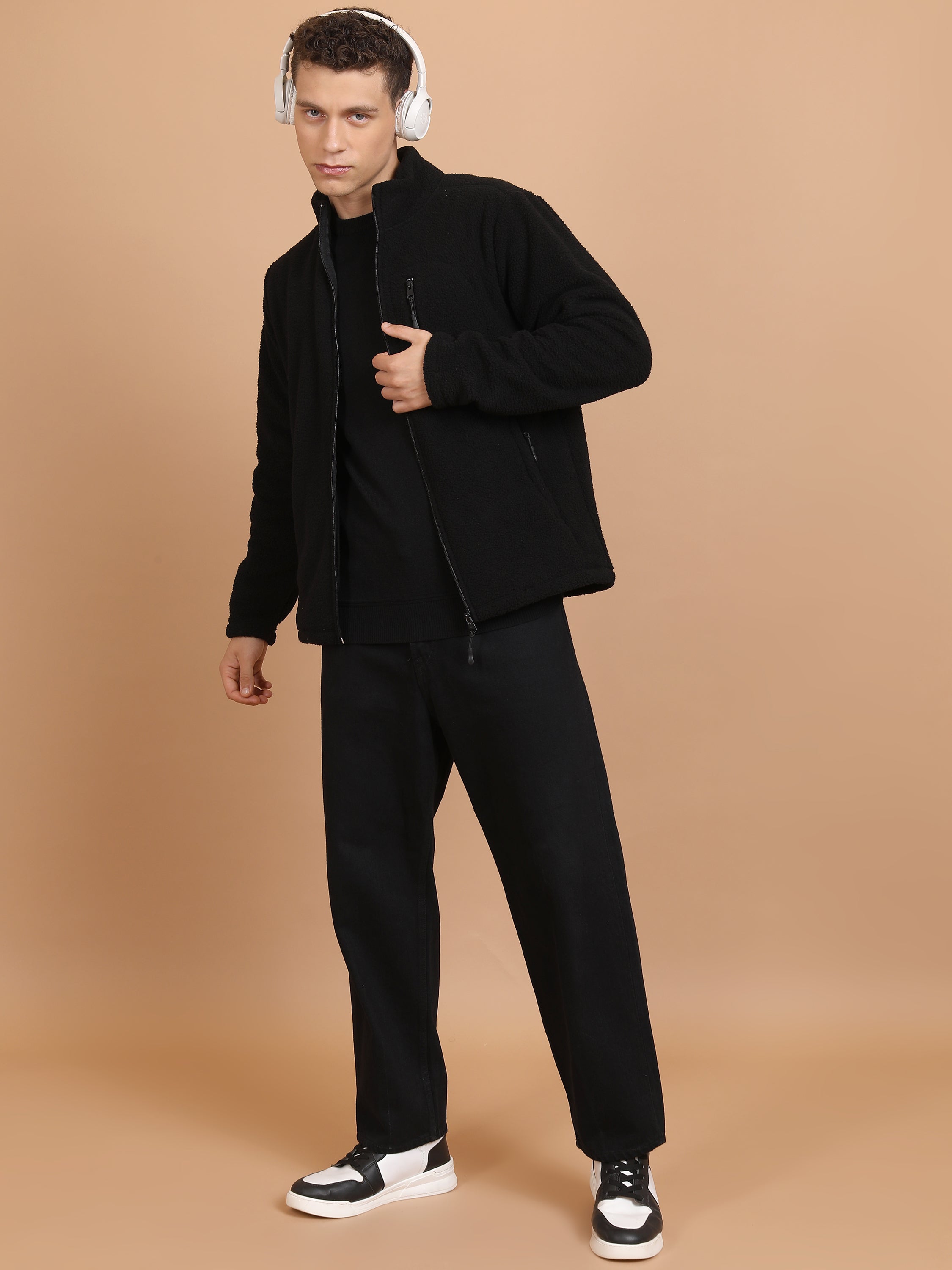 Highlander Men Black Mock Collar Pullover Sweatshirt - Black - Image 2
