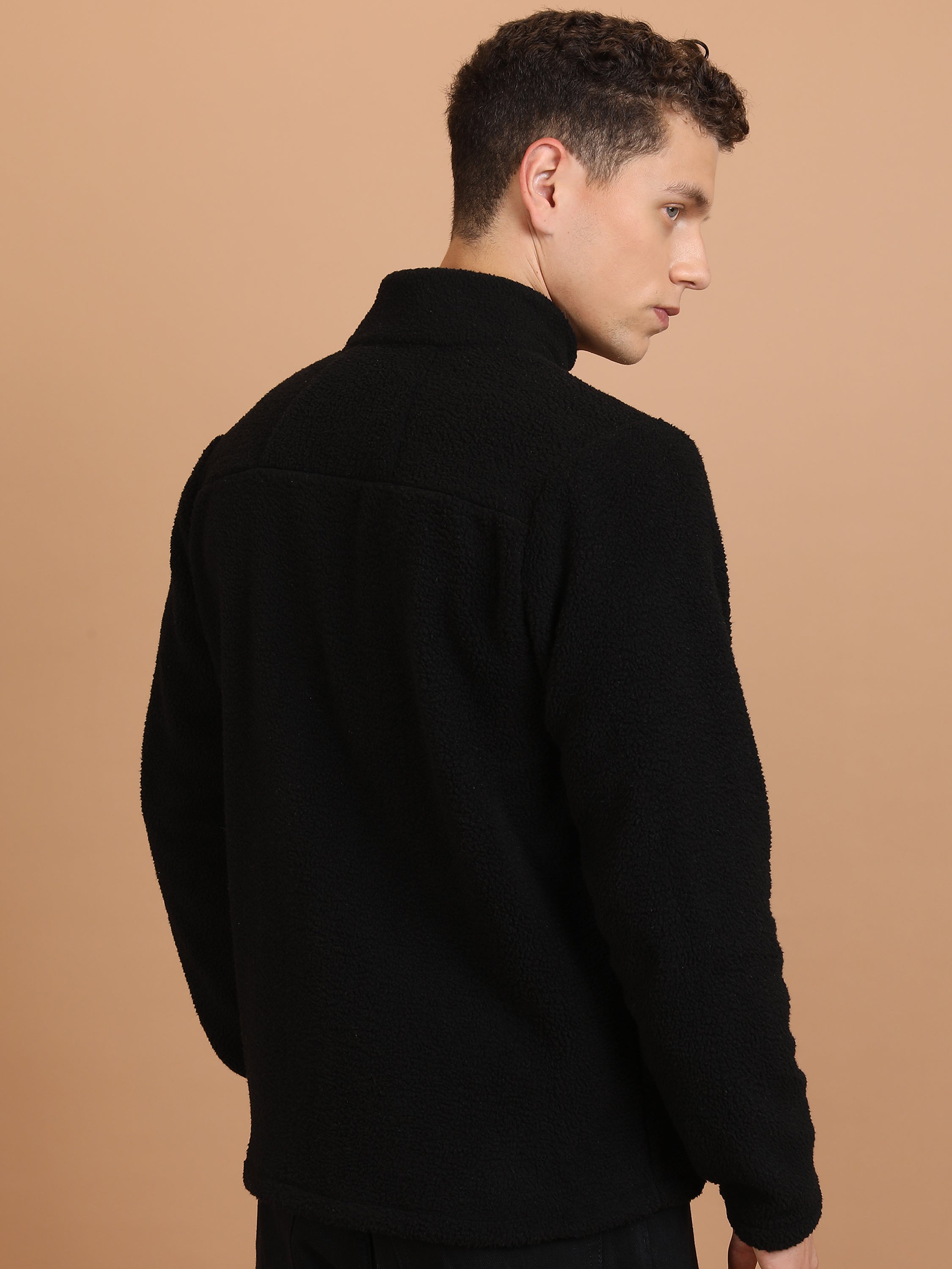 Highlander Men Black Mock Collar Pullover Sweatshirt - Black - Image 3