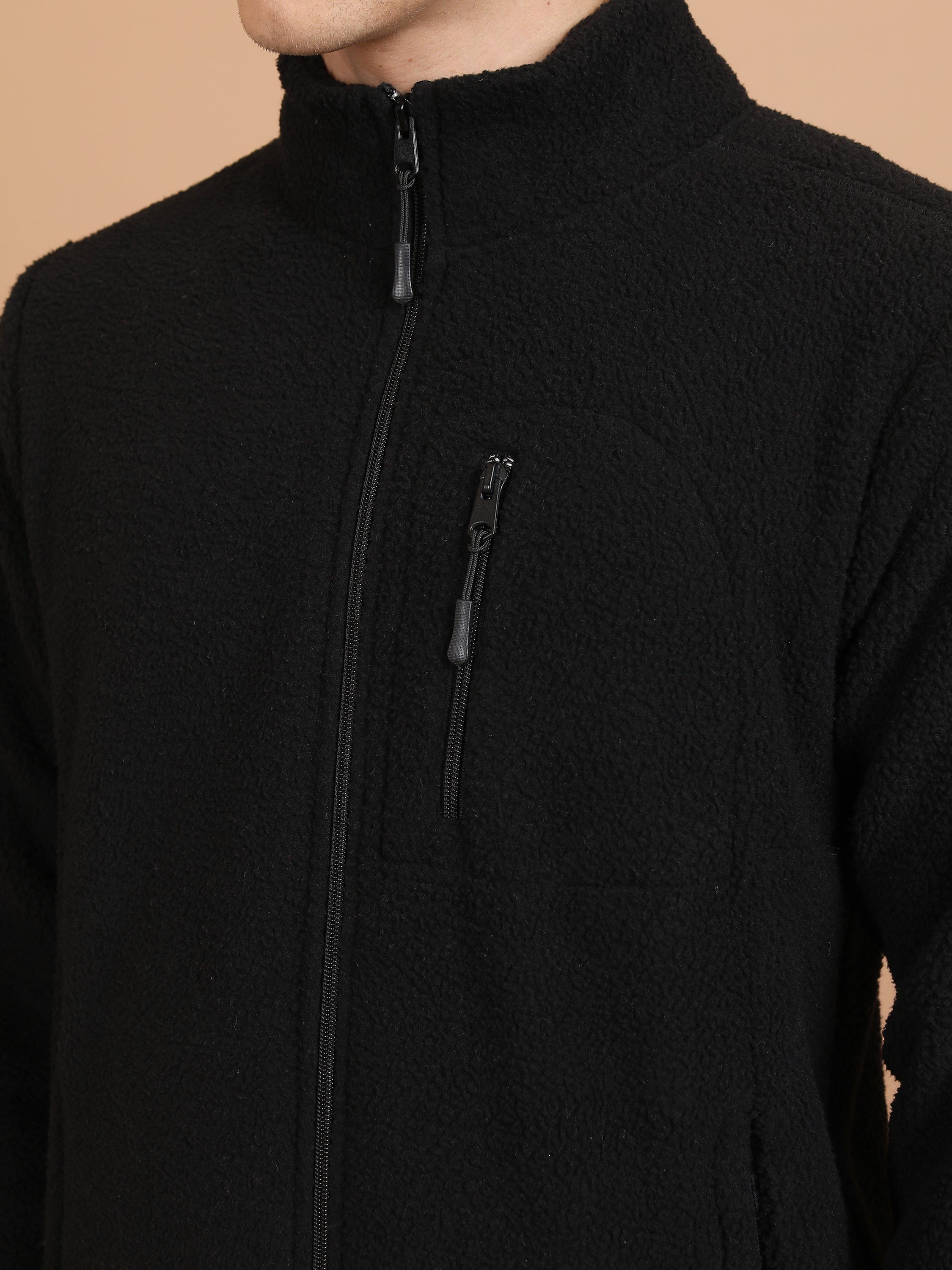 Highlander Men Black Mock Collar Pullover Sweatshirt - Black - Image 5