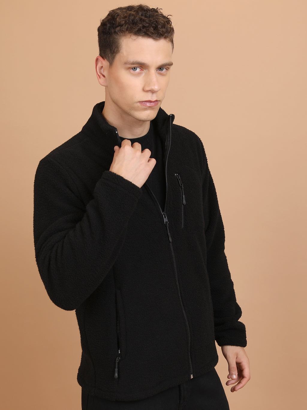 Highlander Men Black Mock Collar Pullover Sweatshirt - Black - Image 6