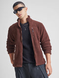 Highlander Men Brown Mock Collar Front-Open Sweatshirt - Brown - Image 1
