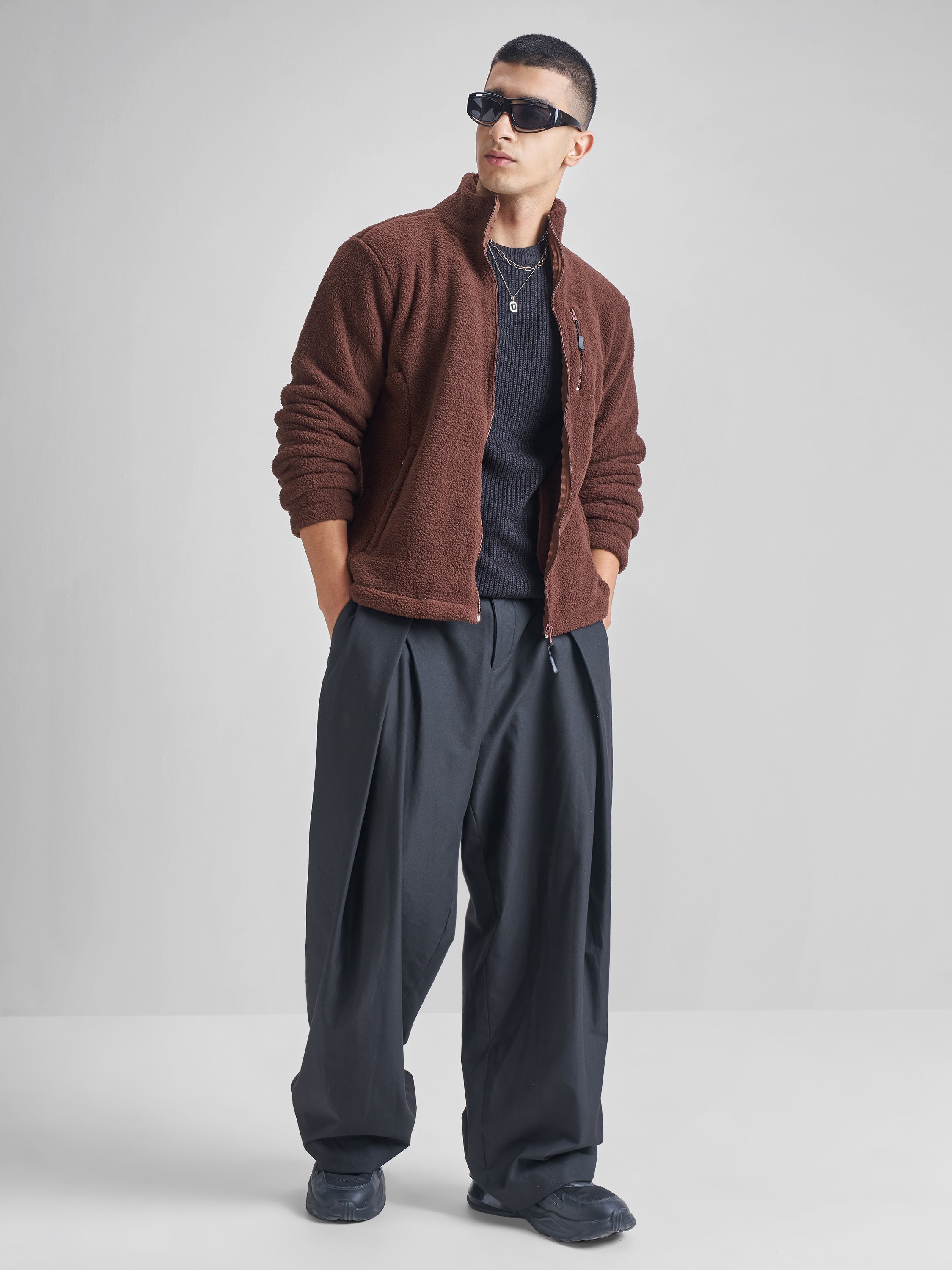 Highlander Men Brown Mock Collar Front-Open Sweatshirt - Brown - Image 2