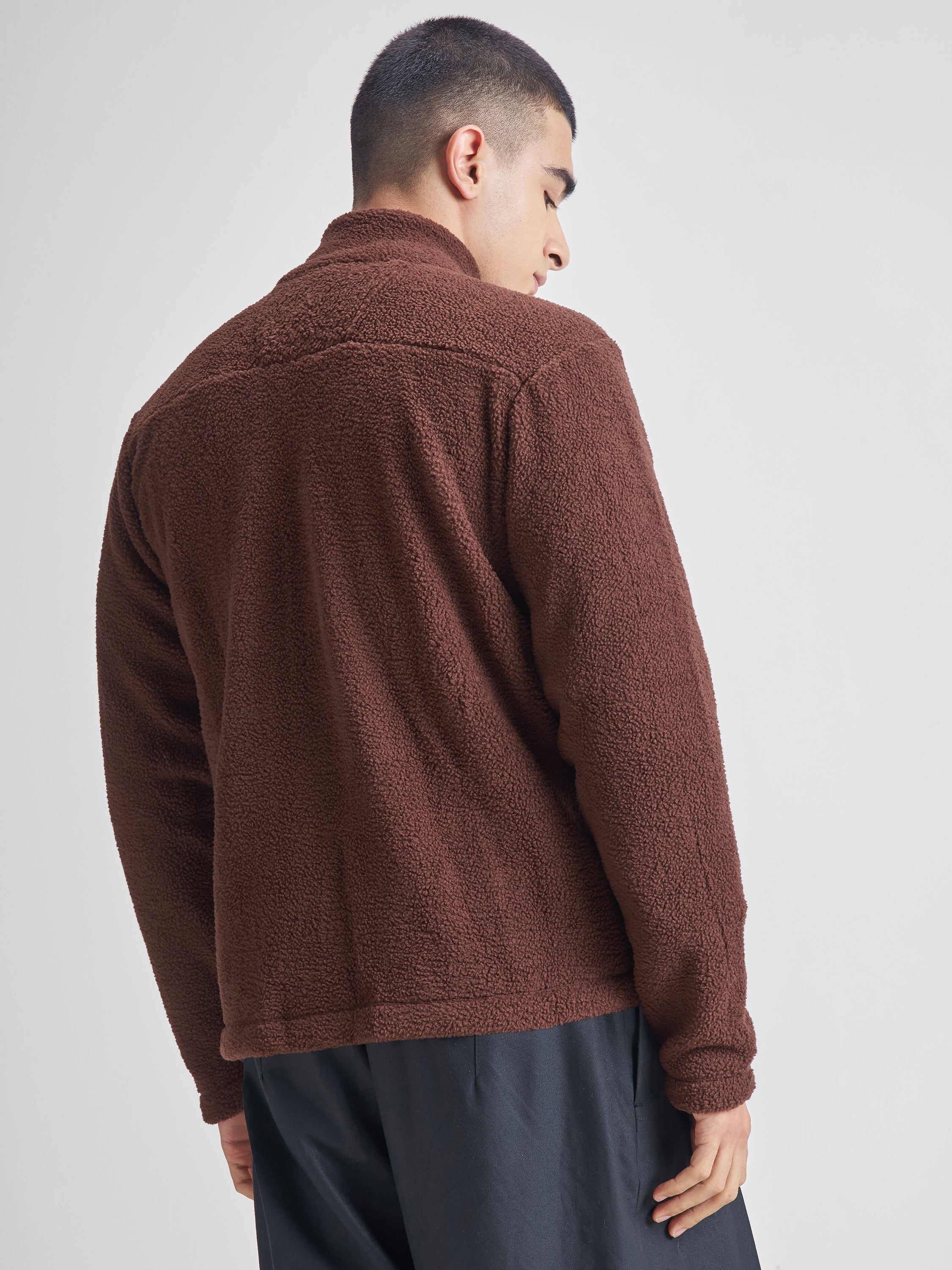 Highlander Men Brown Mock Collar Front-Open Sweatshirt - Brown - Image 3