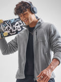 Highlander Men Grey Mock Collar Front-Open Sweatshirt - Grey - Image 1
