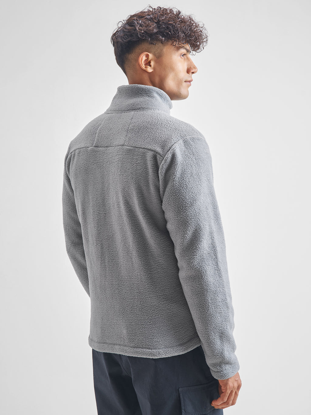 Highlander Men Grey Mock Collar Front-Open Sweatshirt - Grey - Image 3