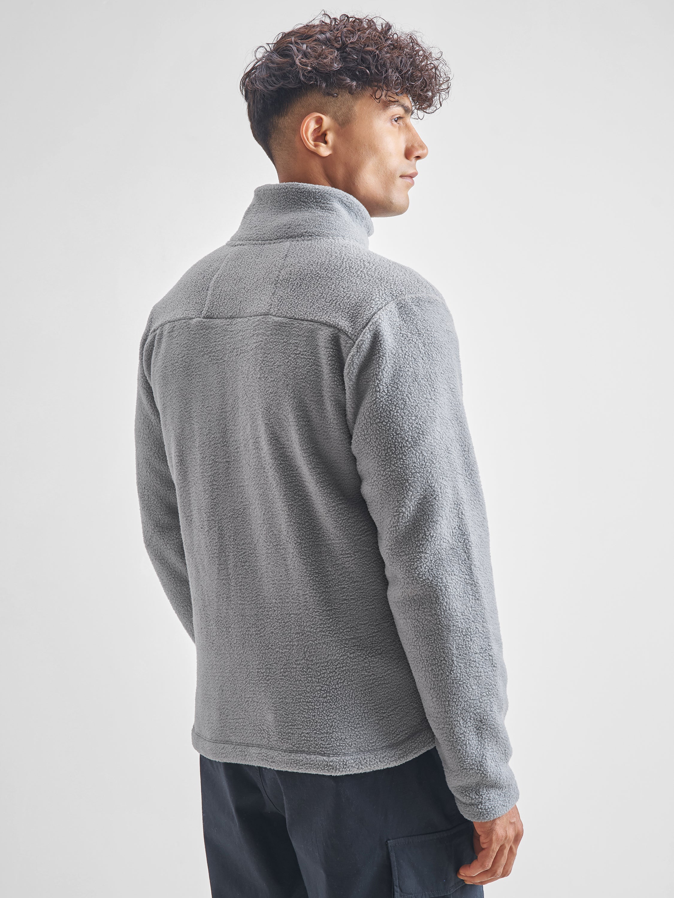Highlander Men Grey Mock Collar Front-Open Sweatshirt - Grey - Image 3