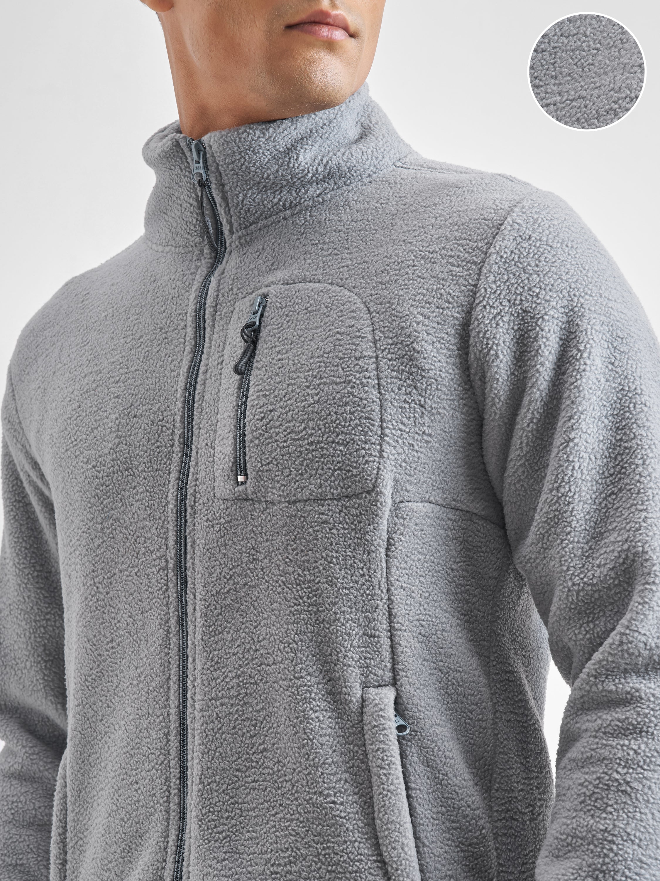 Highlander Men Grey Mock Collar Front-Open Sweatshirt - Grey - Image 5