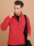 Highlander Men Red Mock Collar Front-Open Sweatshirt - Red - Image 1