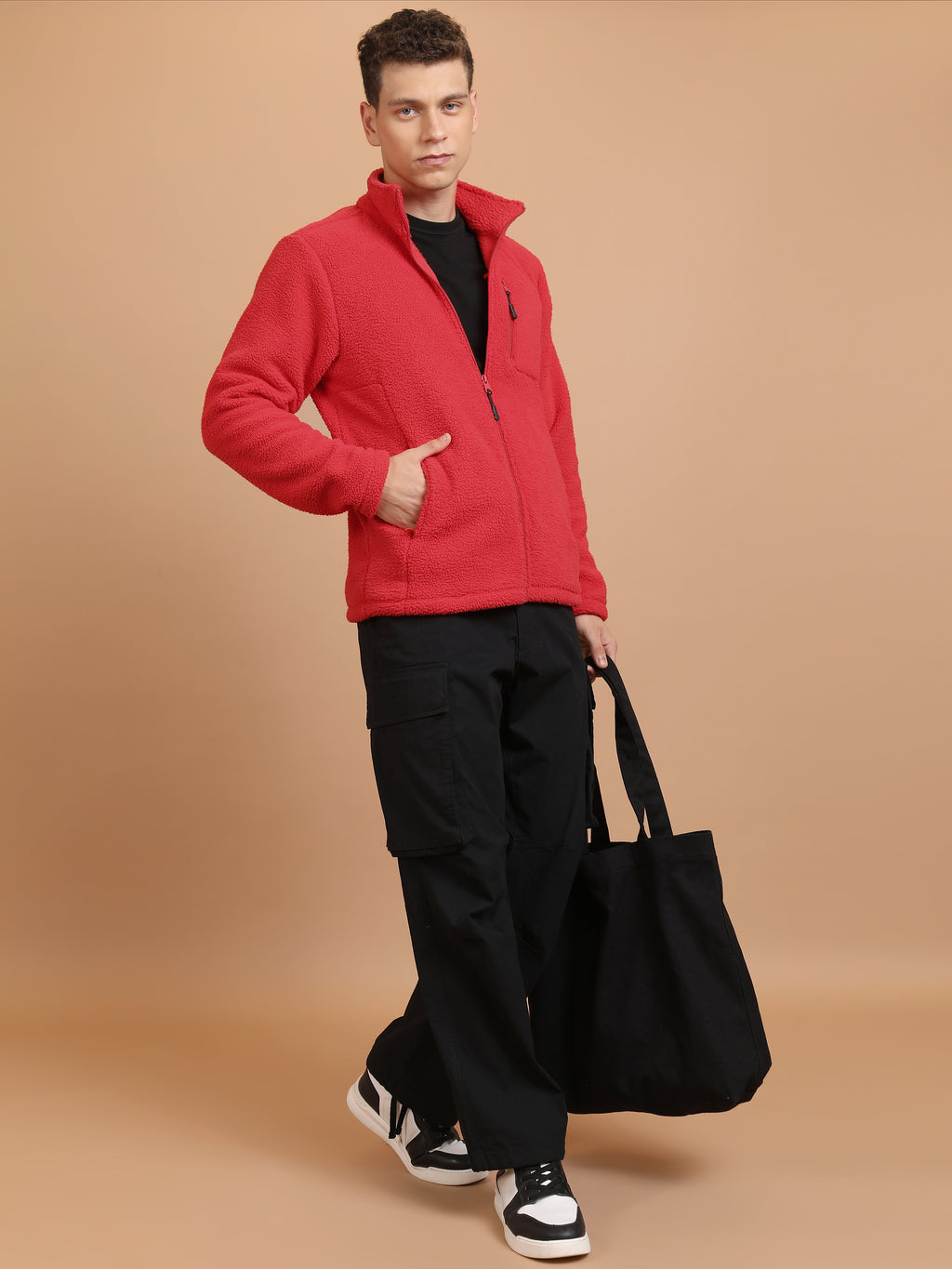 Highlander Men Red Mock Collar Front-Open Sweatshirt - Red - Image 2