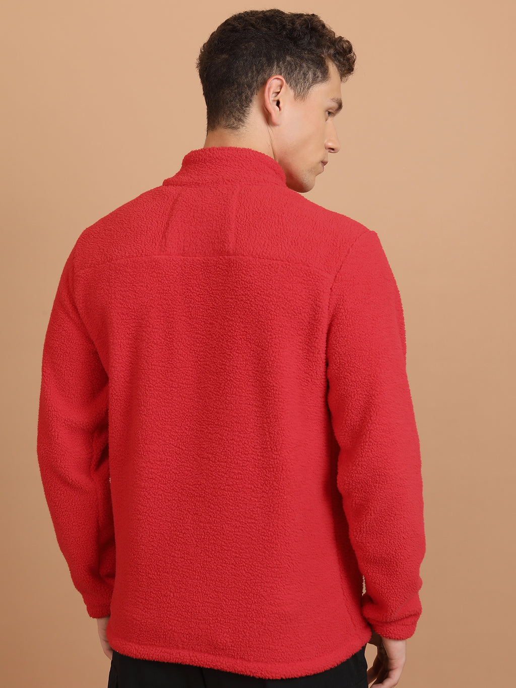 Highlander Men Red Mock Collar Front-Open Sweatshirt - Red - Image 3