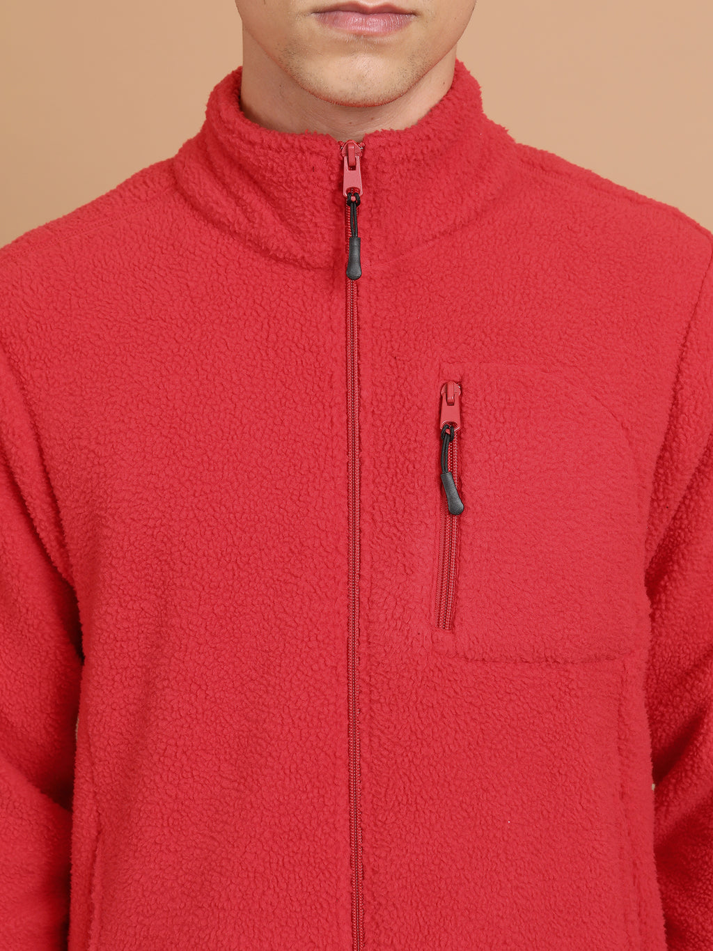 Highlander Men Red Mock Collar Front-Open Sweatshirt - Red - Image 5
