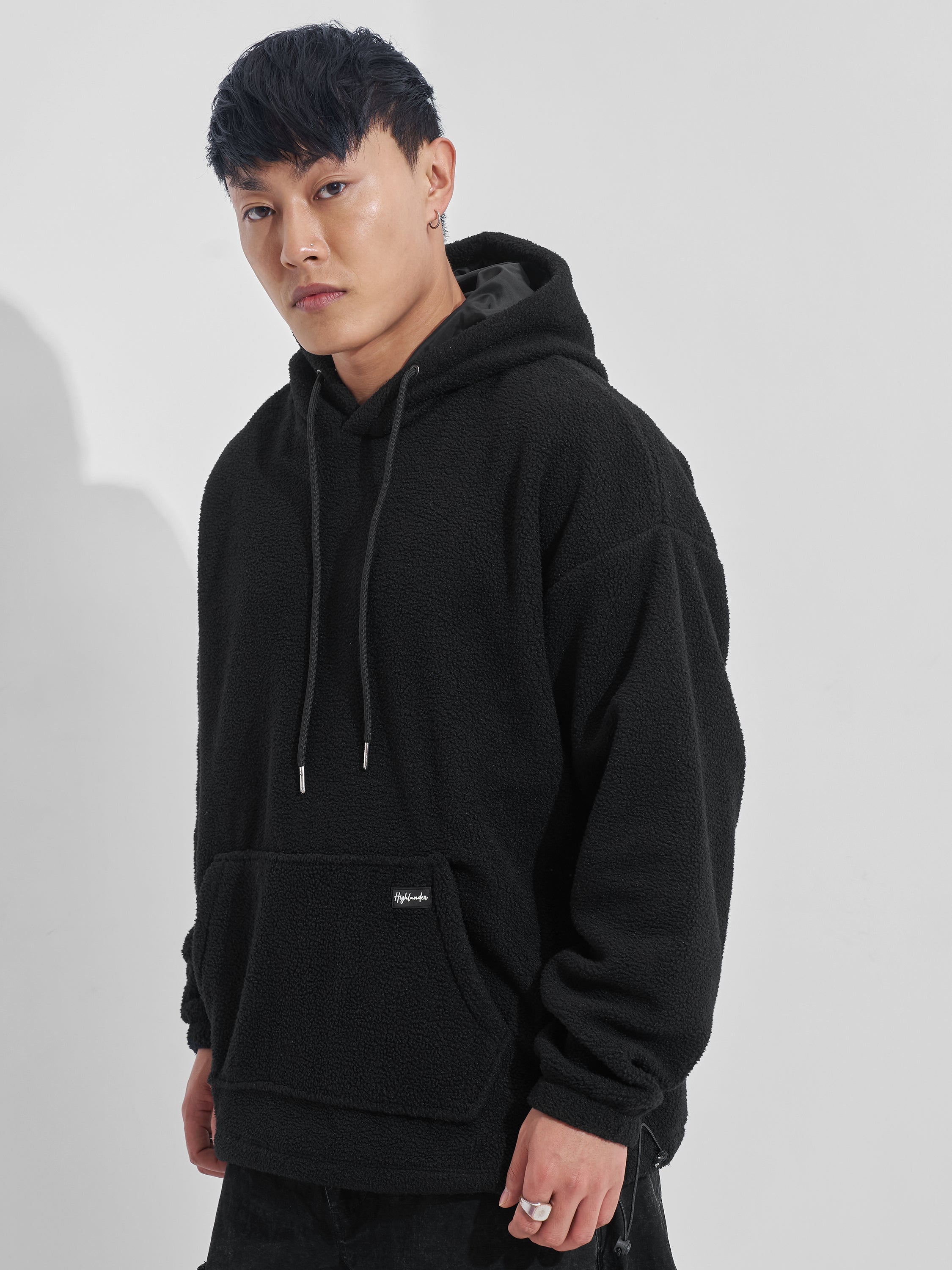 Highlander Men Black Hooded Pullover Sweatshirt - Black - Image 4