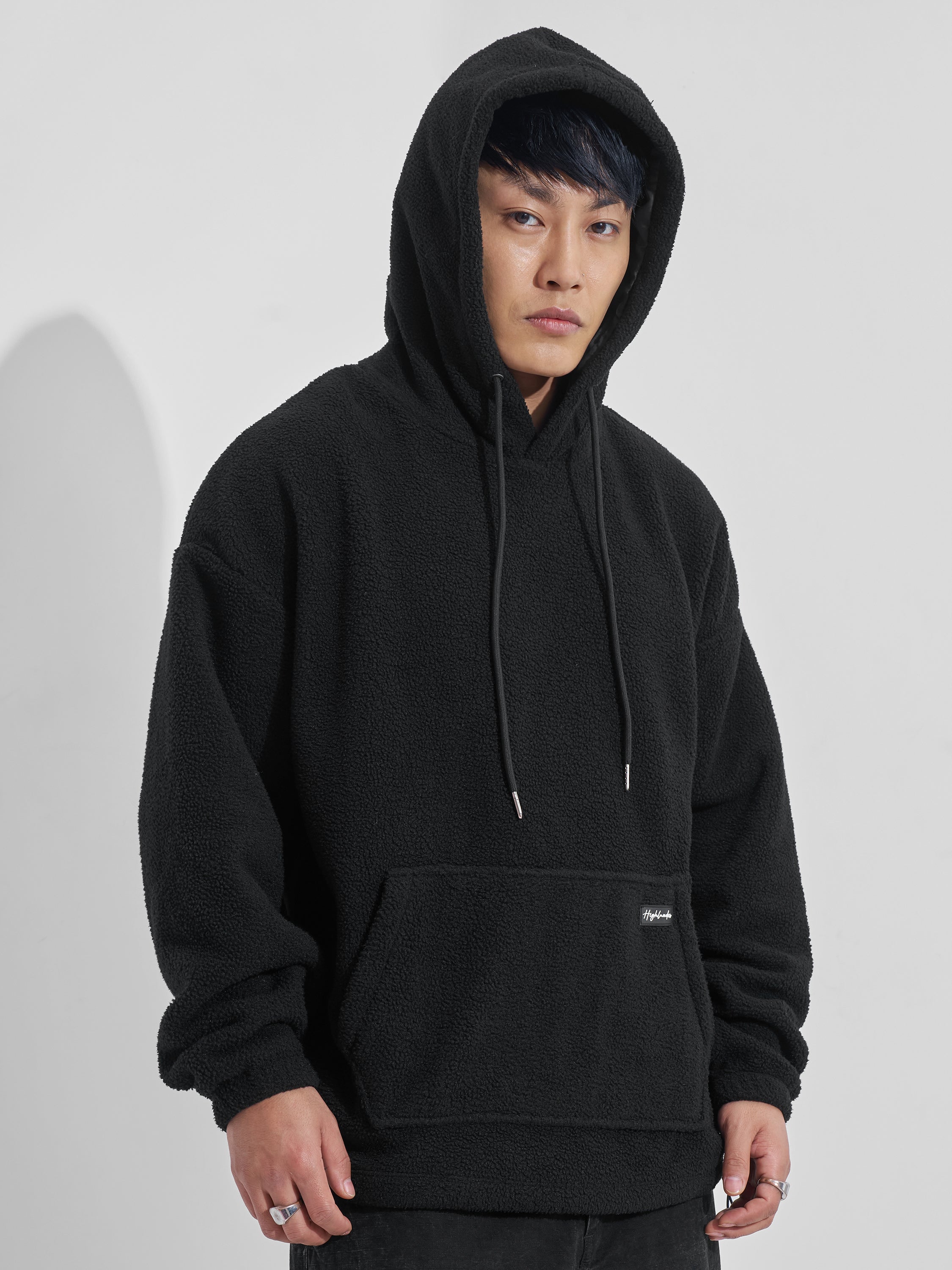 Highlander Men Black Hooded Pullover Sweatshirt - Black - Image 6