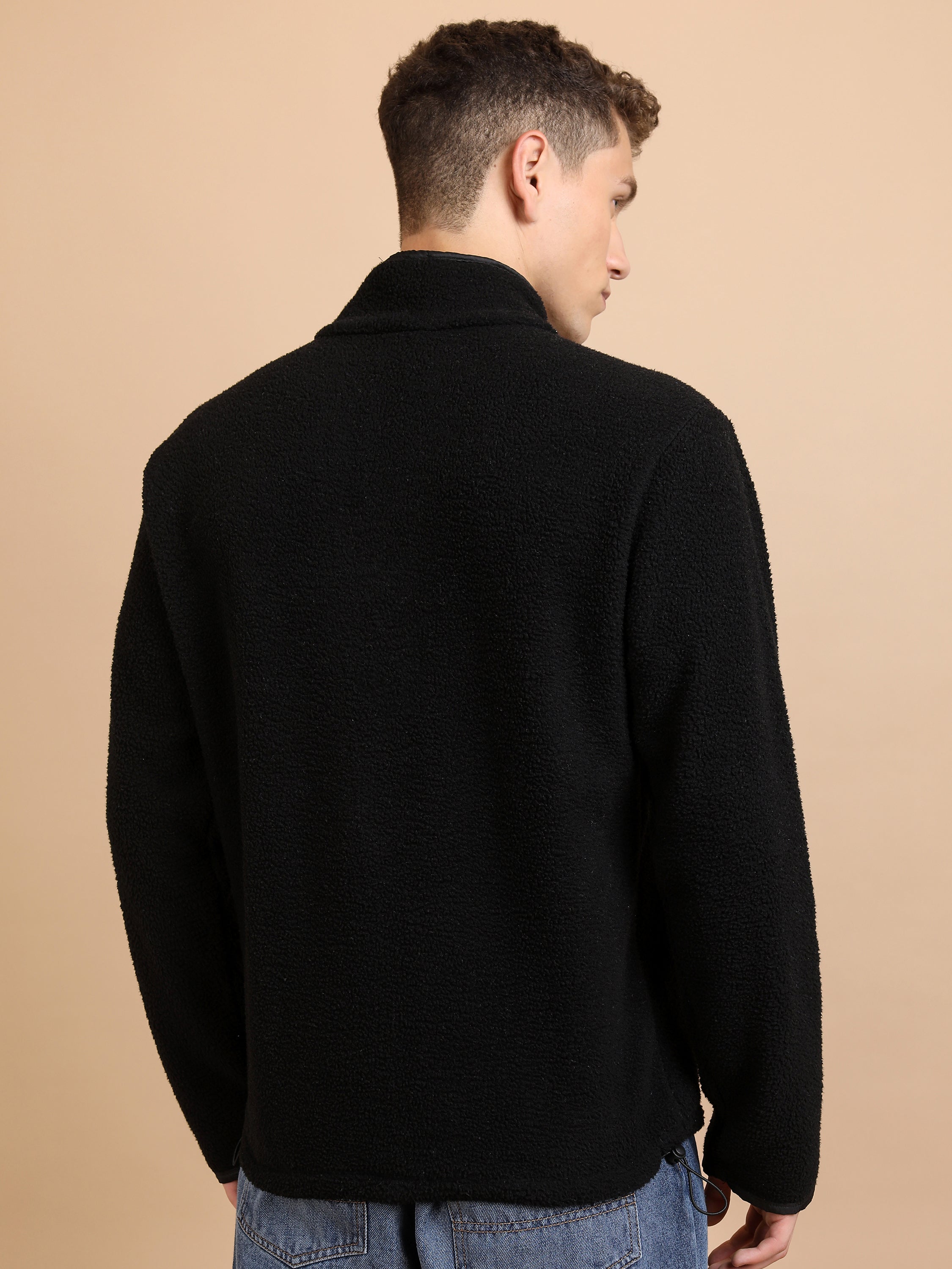 Highlander Men Black Mock Collar Pullover Sweatshirt - Black - Image 3