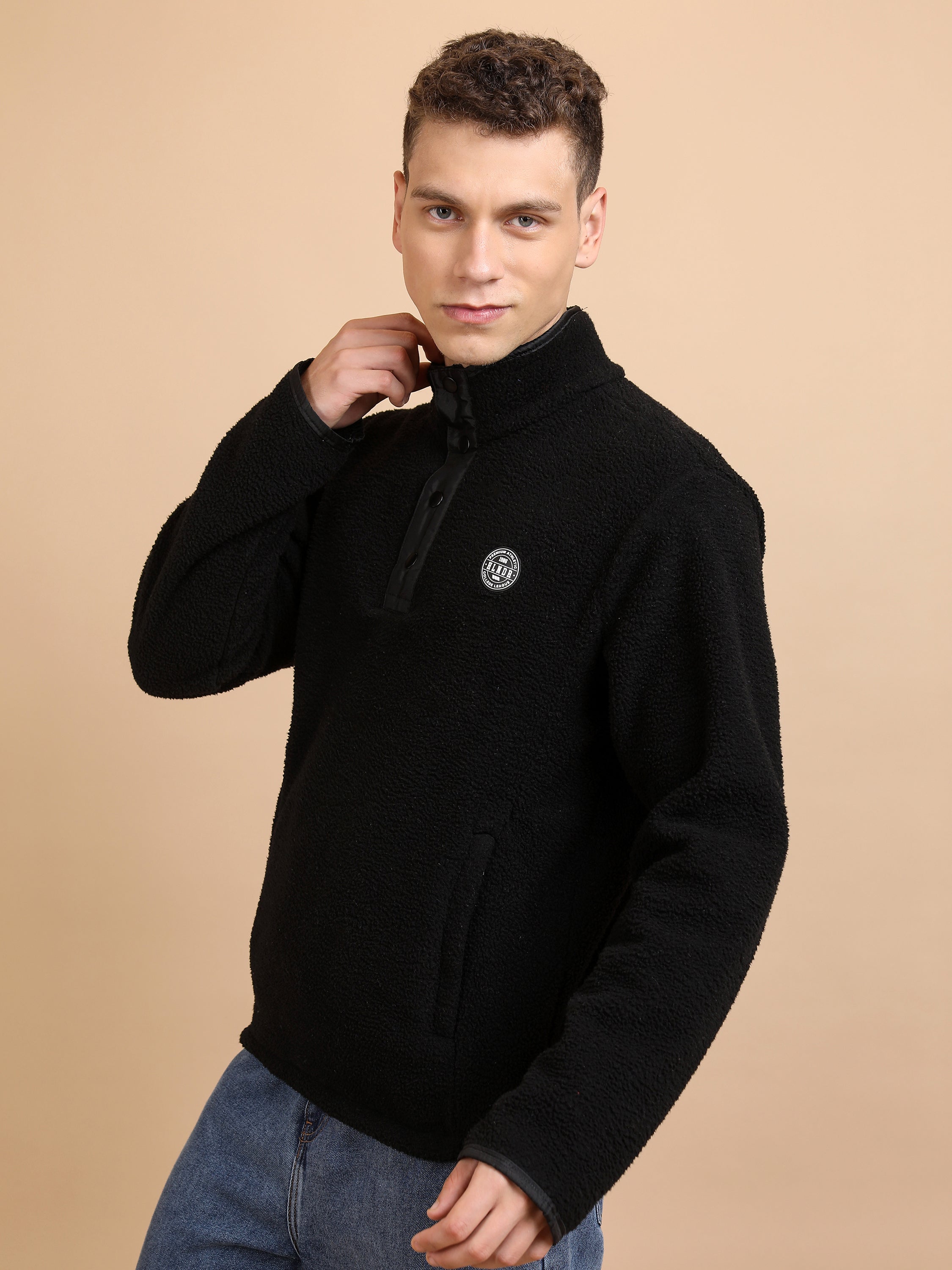 Highlander Men Black Mock Collar Pullover Sweatshirt - Black - Image 4