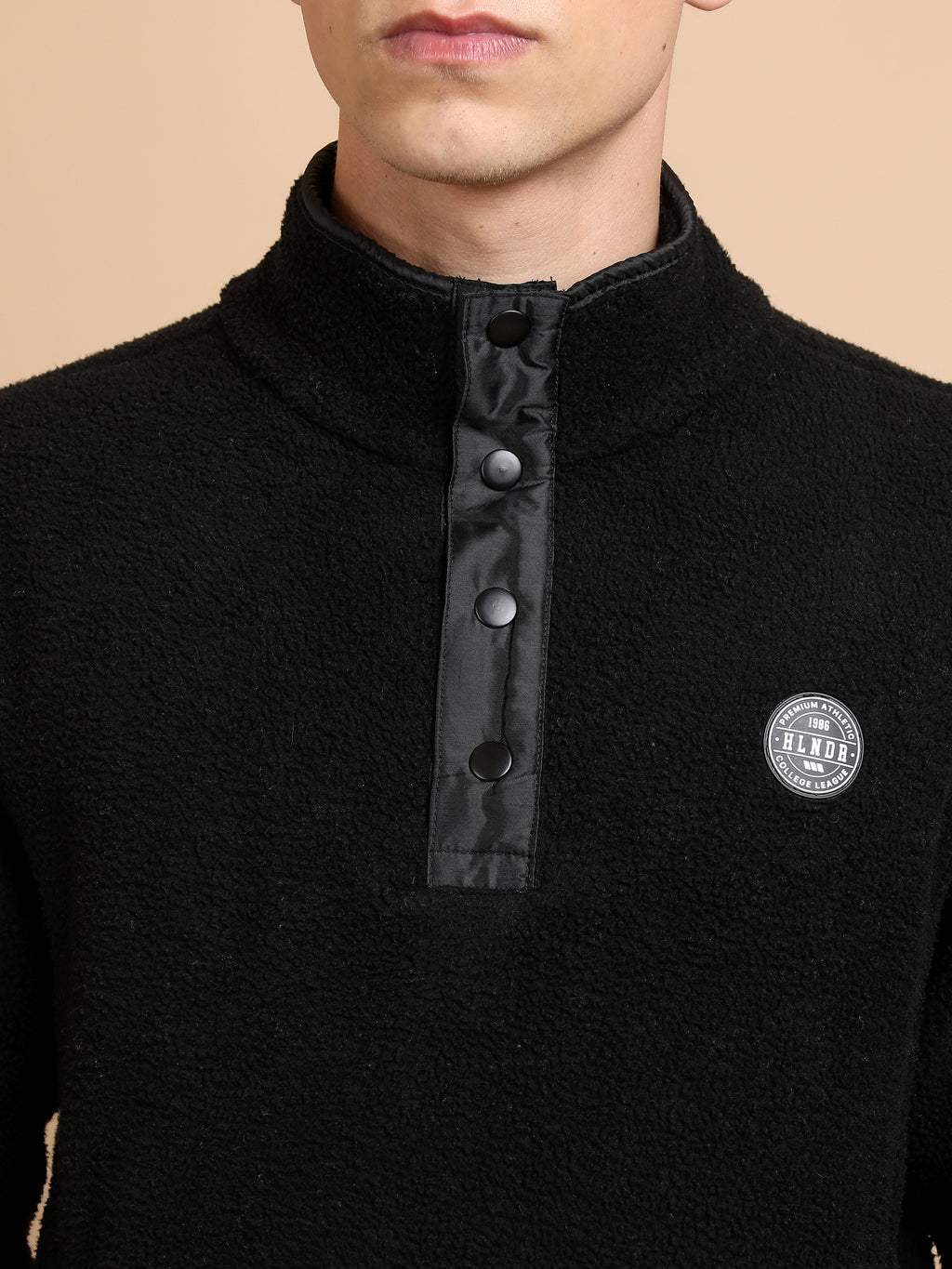 Highlander Men Black Mock Collar Pullover Sweatshirt - Black - Image 5