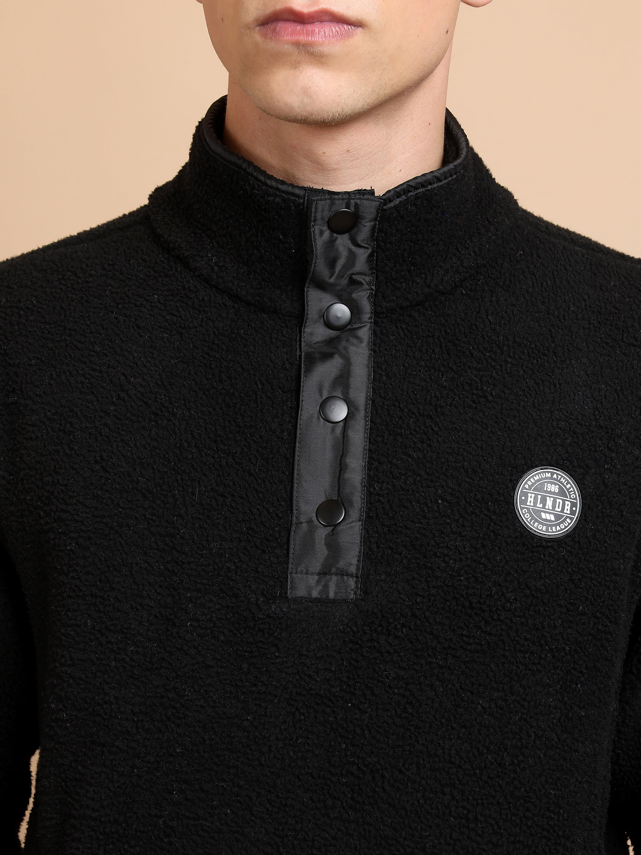 Highlander Men Black Mock Collar Pullover Sweatshirt - Black - Image 5