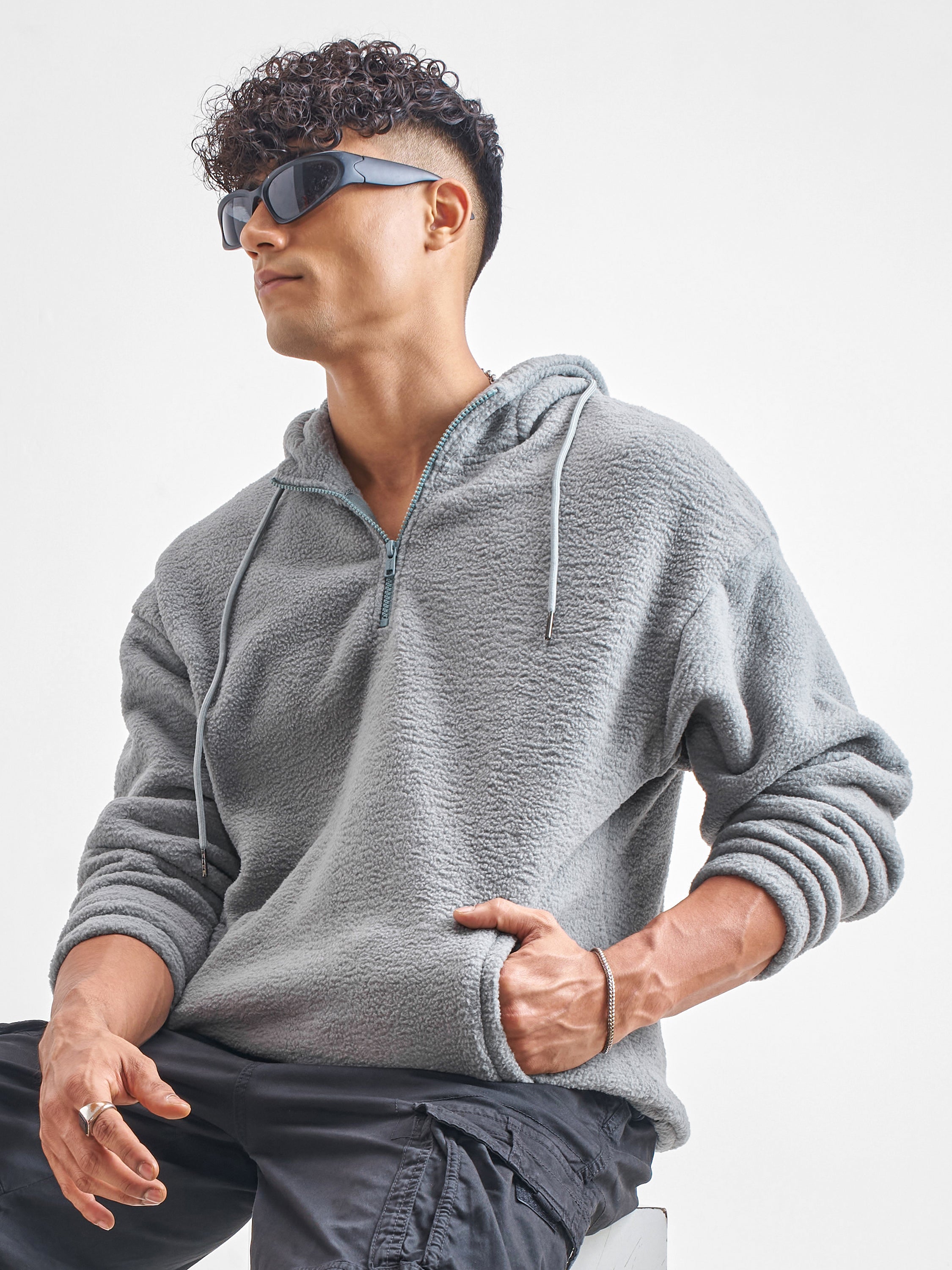 Highlander Men Grey Hooded Pullover Sweatshirt - Grey - Image 4