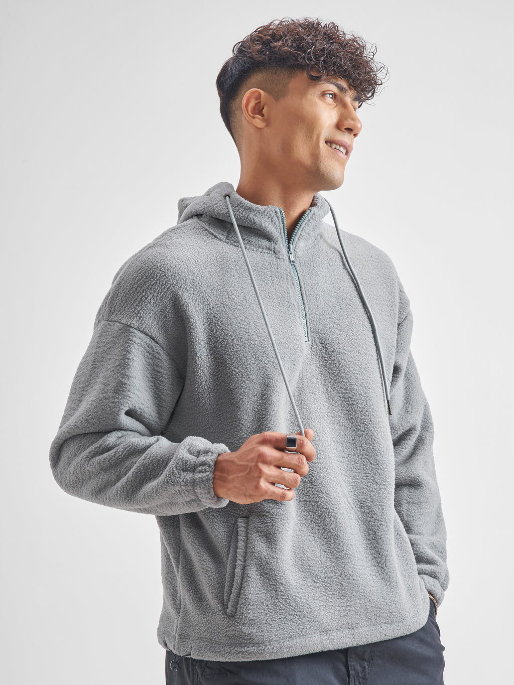 Highlander Men Grey Hooded Pullover Sweatshirt - Grey - Image 6
