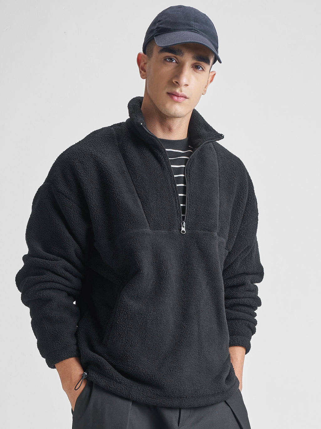 Highlander Men Black Mock Collar Pullover Sweatshirt - Black - Image 1