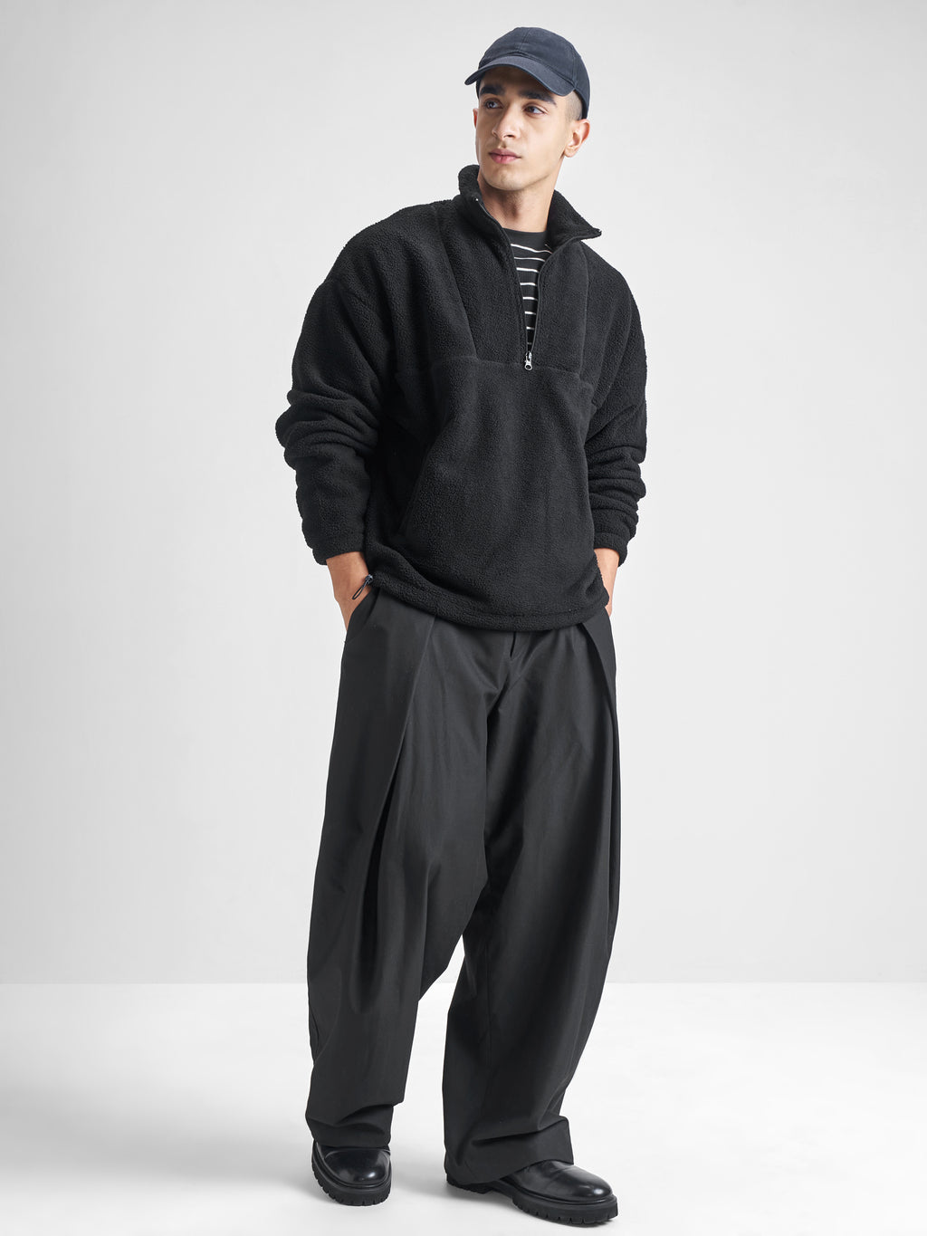Highlander Men Black Mock Collar Pullover Sweatshirt - Black - Image 2
