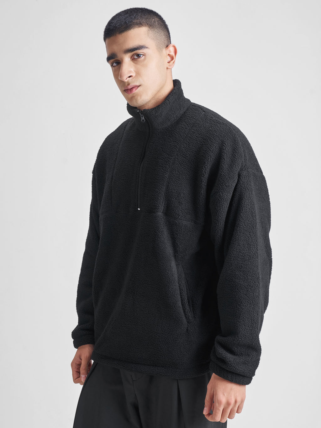 Highlander Men Black Mock Collar Pullover Sweatshirt - Black - Image 4