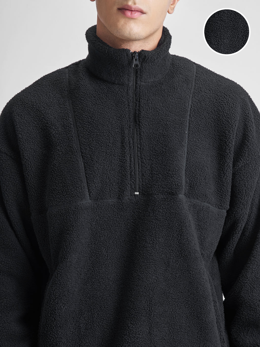 Highlander Men Black Mock Collar Pullover Sweatshirt - Black - Image 5
