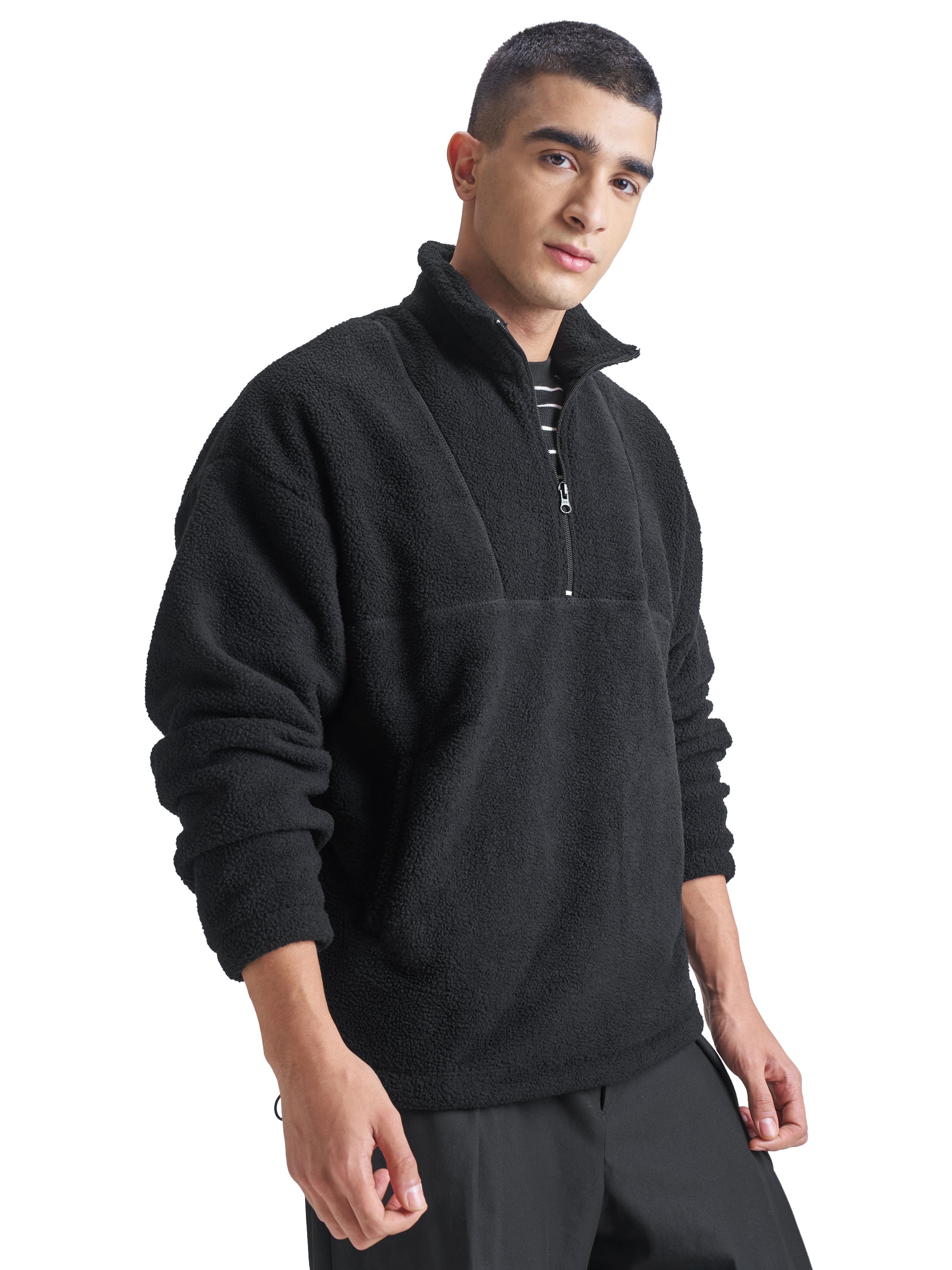 Highlander Men Black Mock Collar Pullover Sweatshirt - Black - Image 6