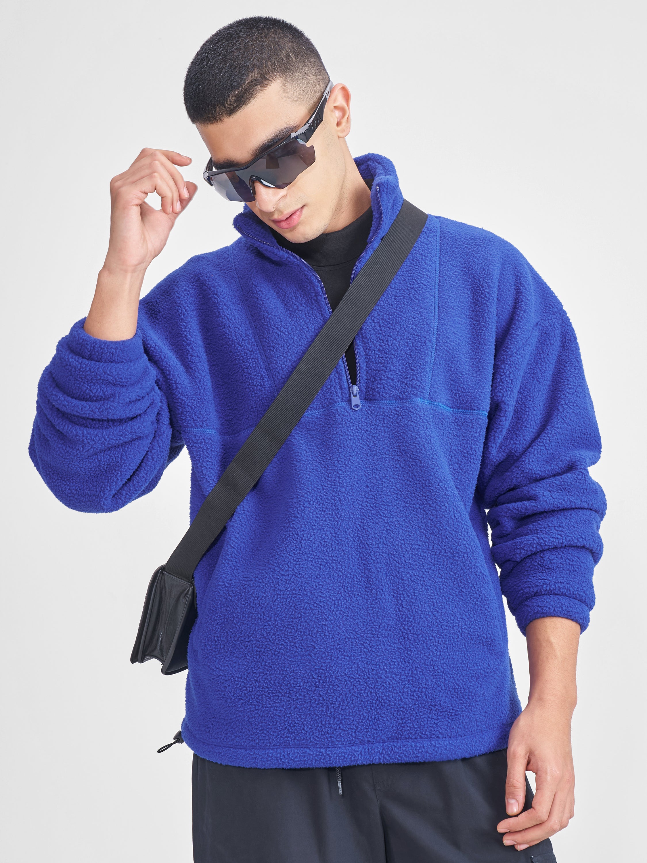 Highlander Men Blue Mock Collar Pullover Sweatshirt - Blue - Image 1