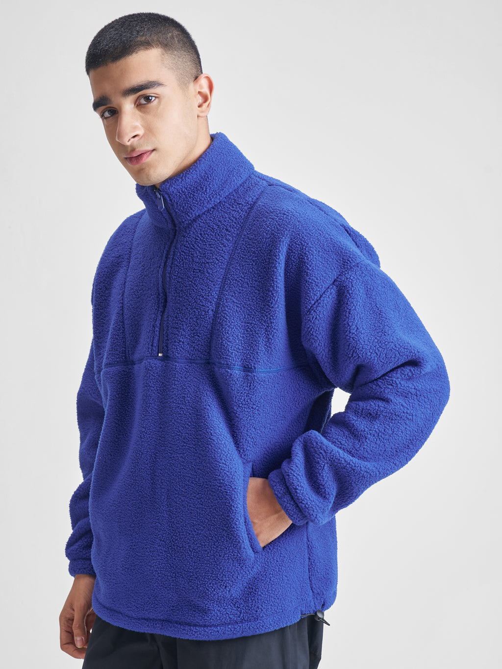 Highlander Men Blue Mock Collar Pullover Sweatshirt - Blue - Image 4