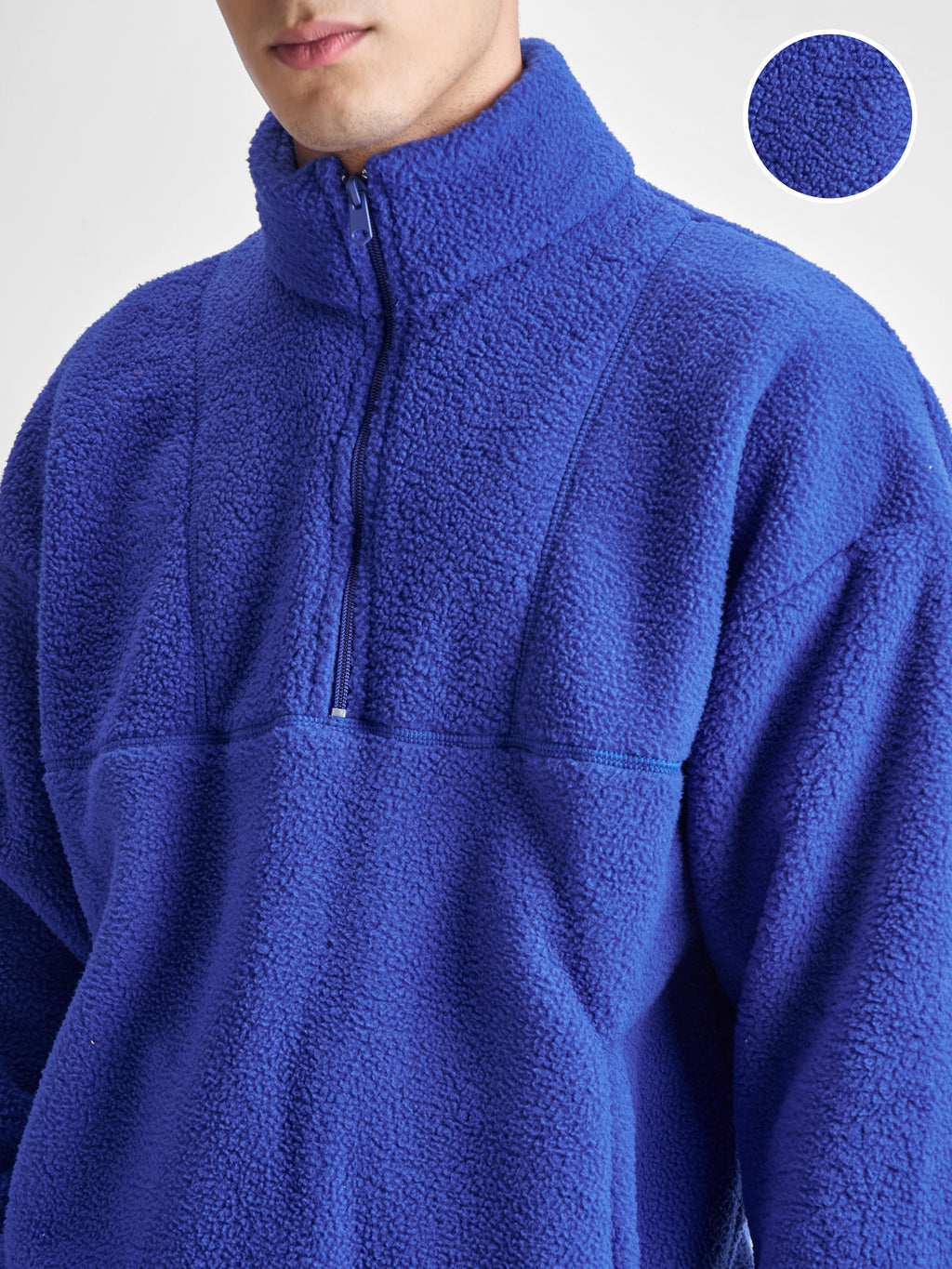 Highlander Men Blue Mock Collar Pullover Sweatshirt - Blue - Image 5