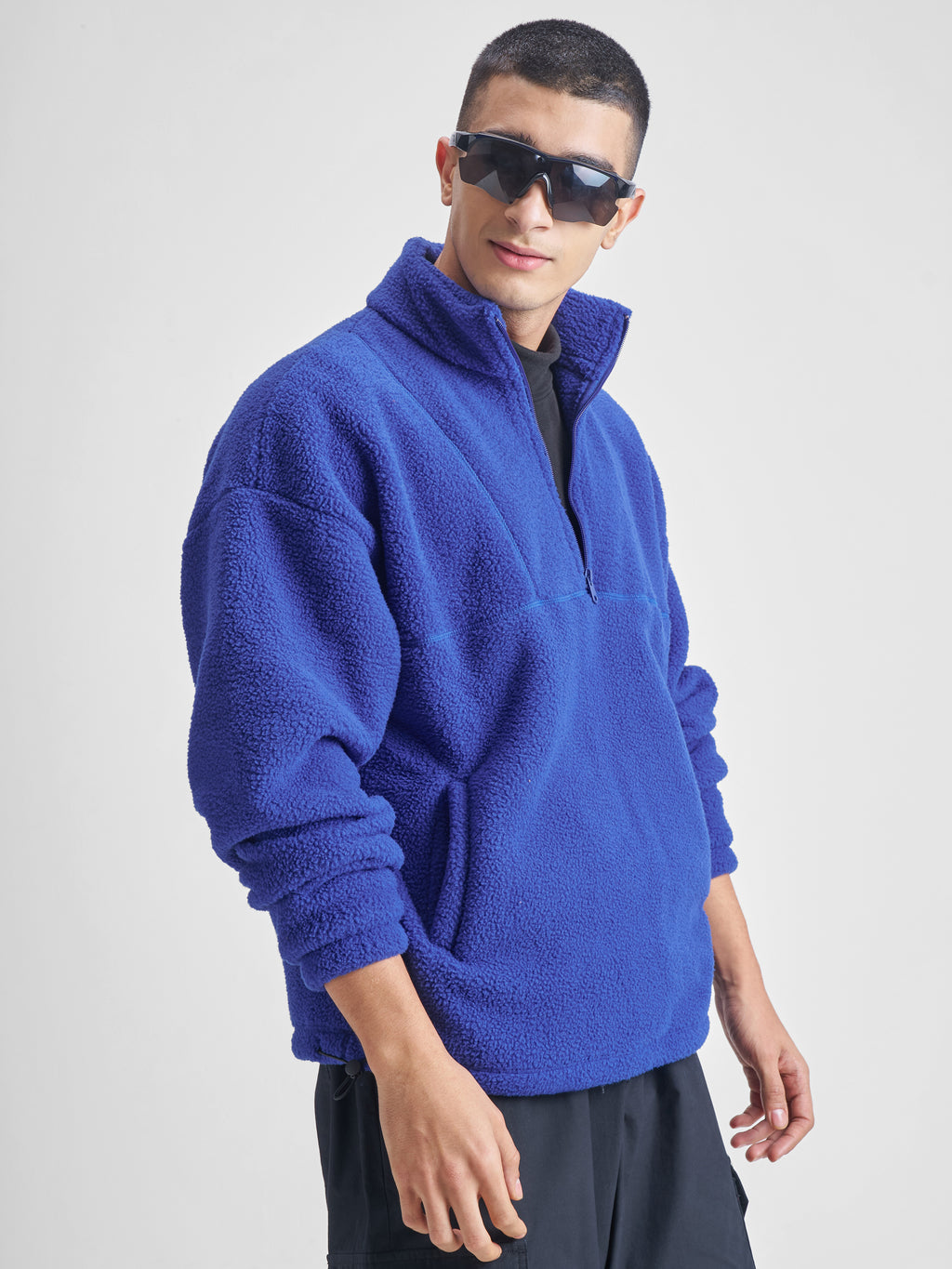 Highlander Men Blue Mock Collar Pullover Sweatshirt - Blue - Image 6