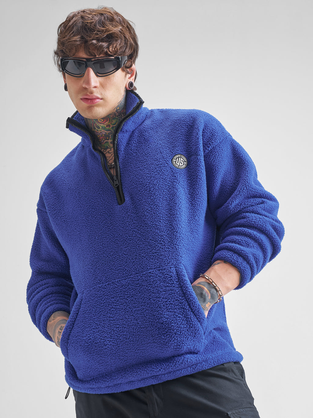 Highlander Men Blue Mock Collar Pullover Sweatshirt - Blue - Image 1