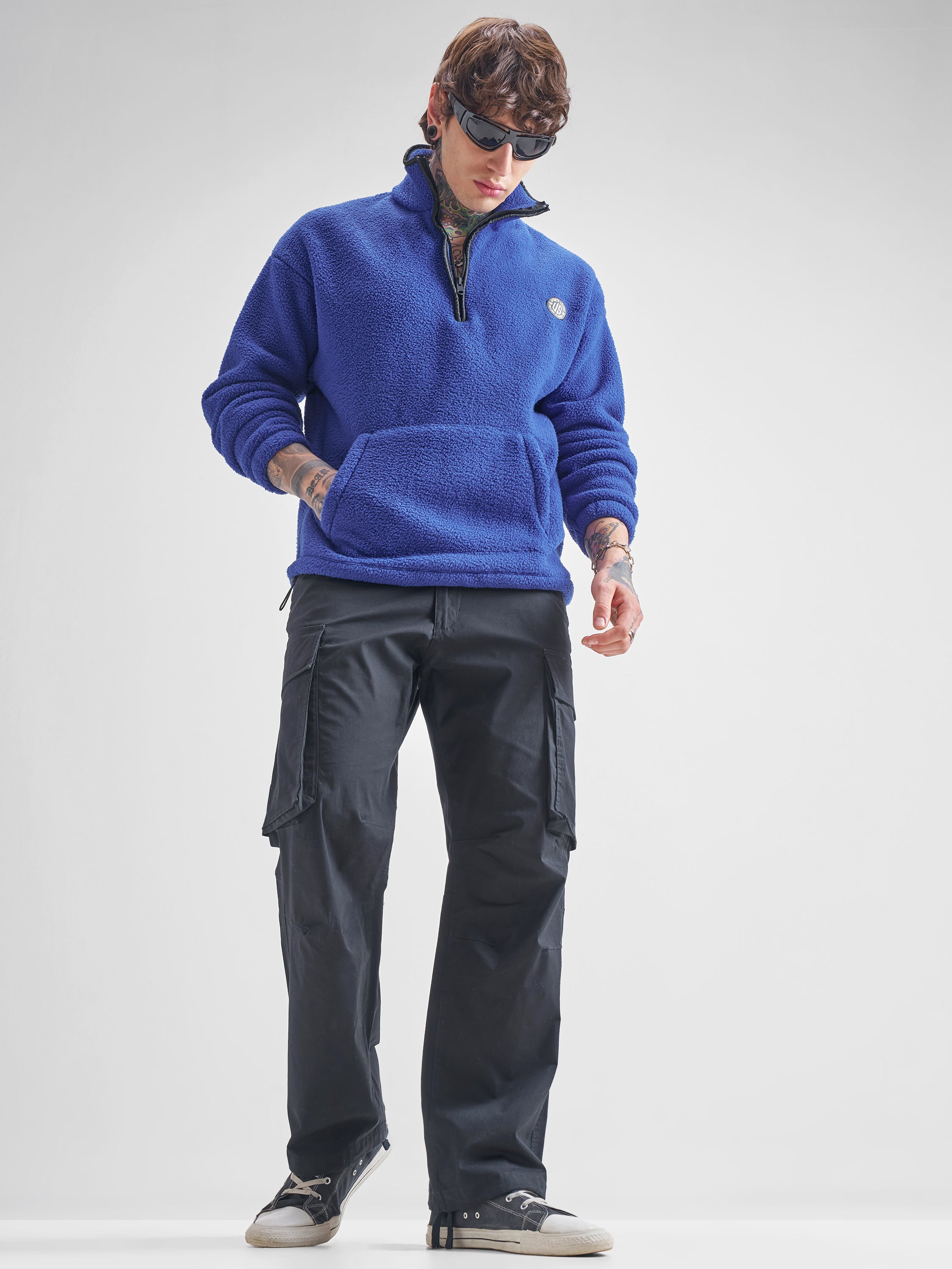 Highlander Men Blue Mock Collar Pullover Sweatshirt - Blue - Image 2