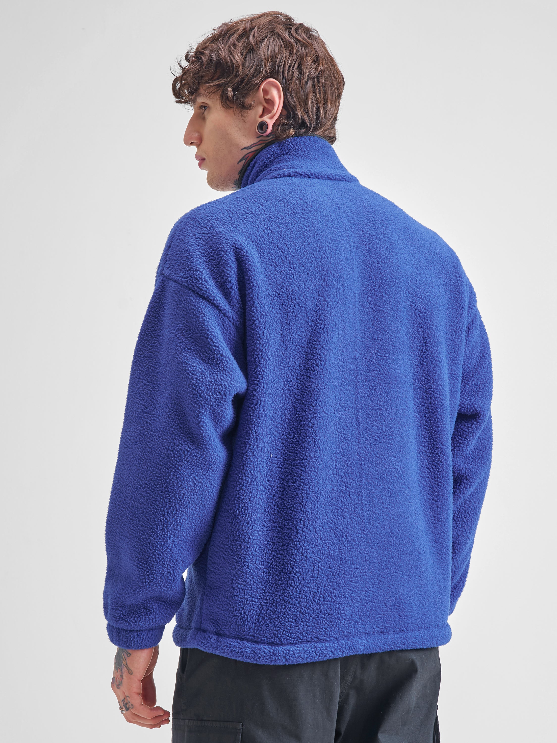 Highlander Men Blue Mock Collar Pullover Sweatshirt - Blue - Image 3