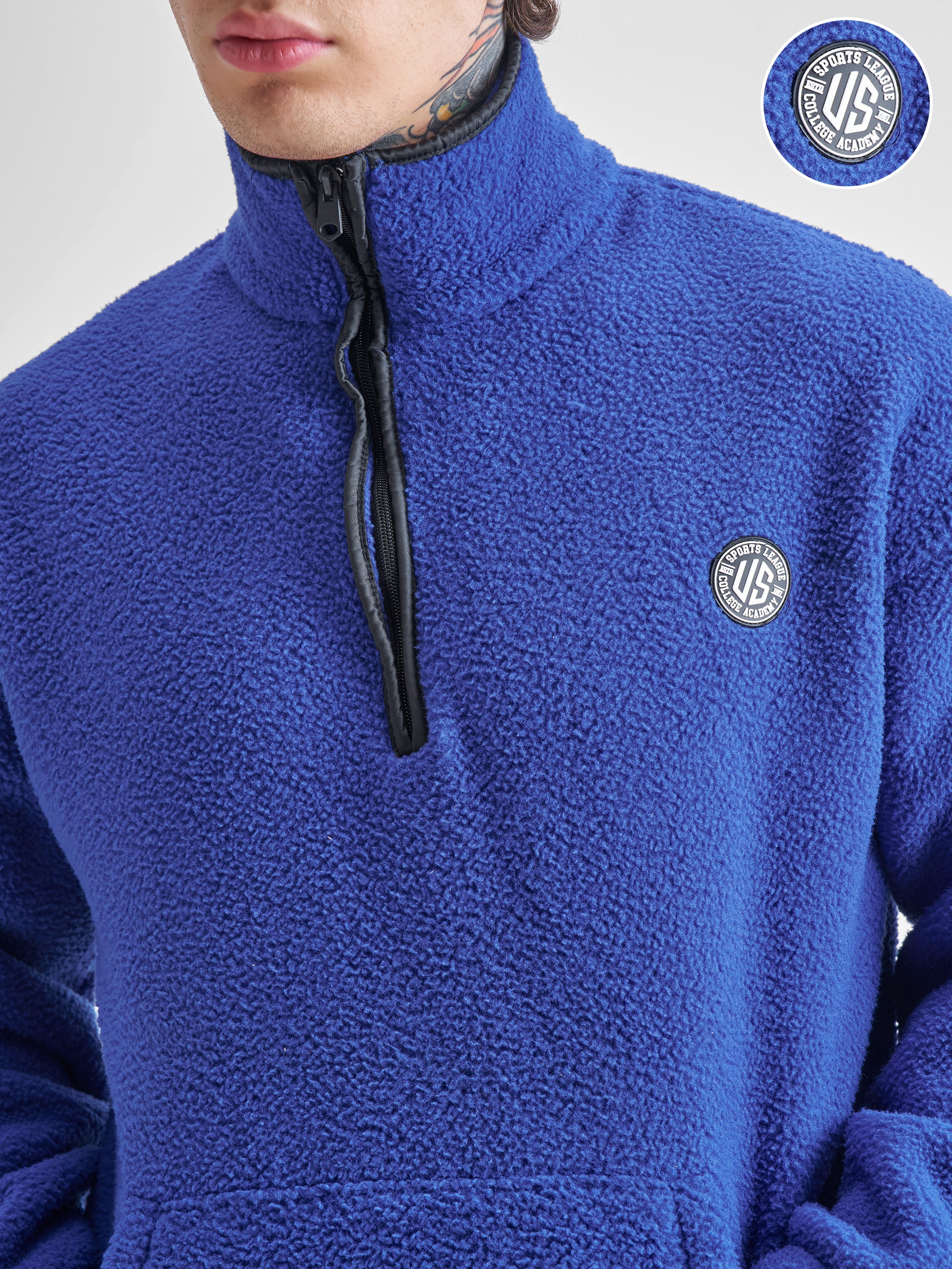 Highlander Men Blue Mock Collar Pullover Sweatshirt - Blue - Image 5