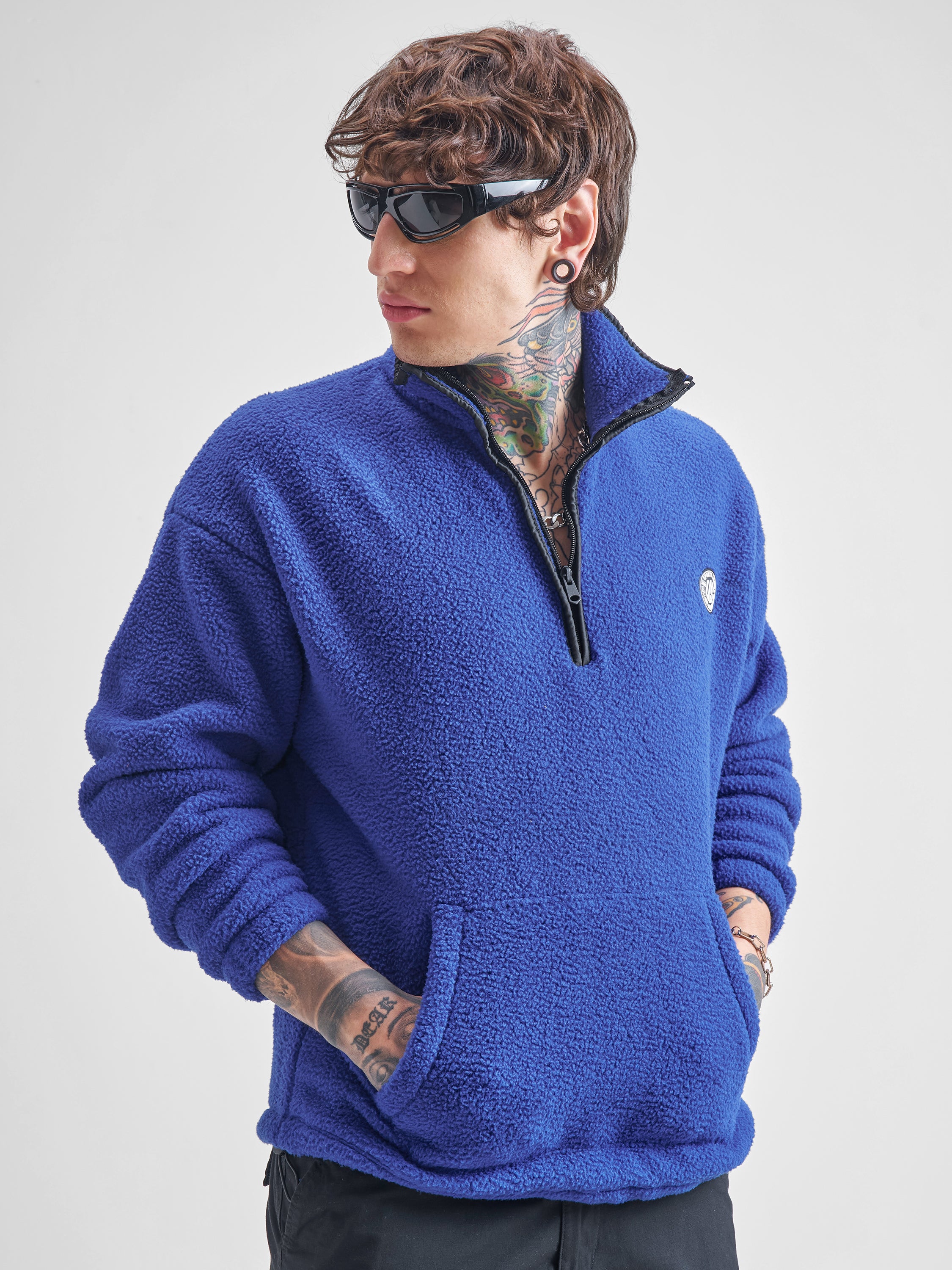 Highlander Men Blue Mock Collar Pullover Sweatshirt - Blue - Image 6