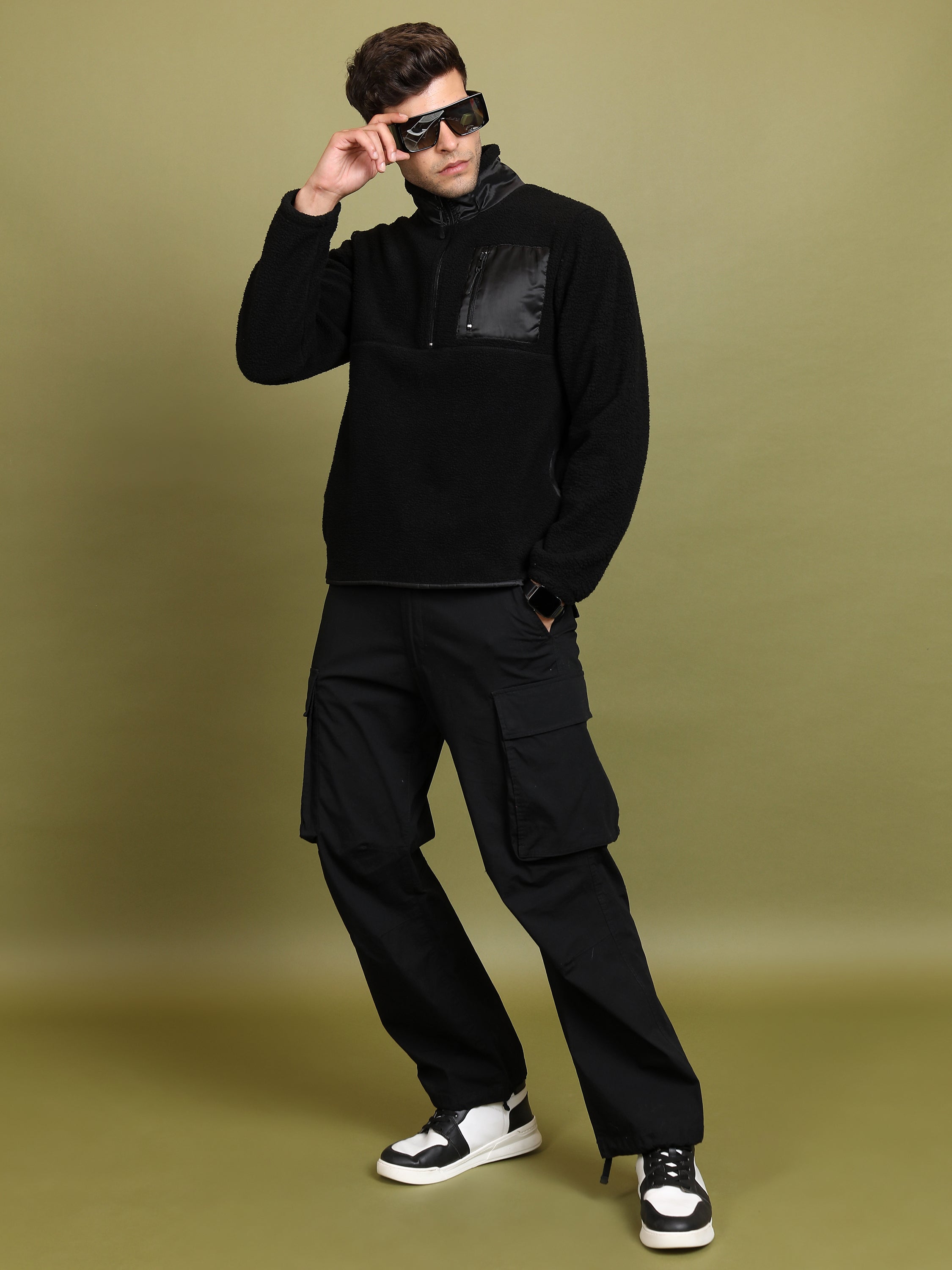 Highlander Men Black Mock Collar Pullover Sweatshirt - Black - Image 2