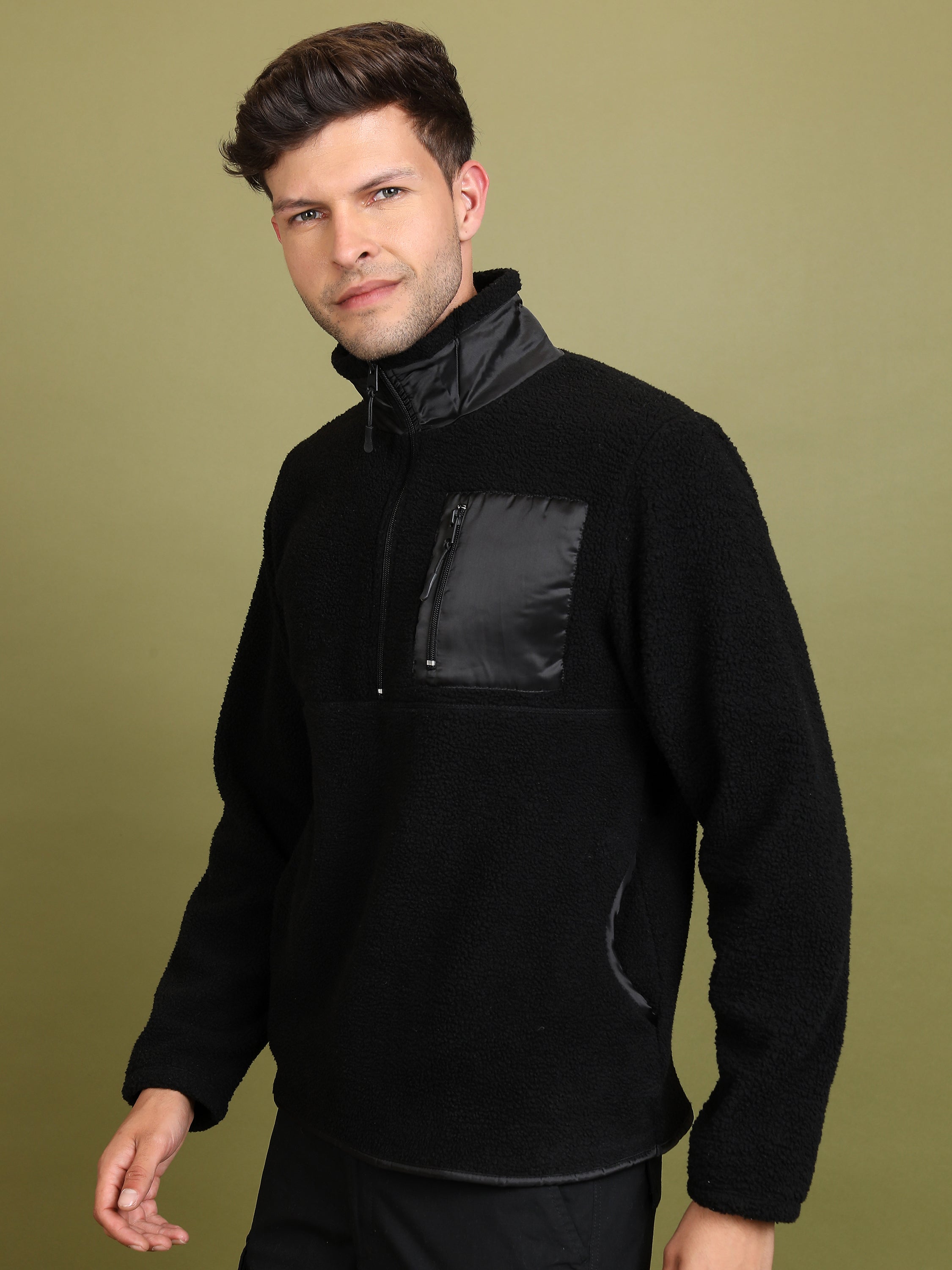 Highlander Men Black Mock Collar Pullover Sweatshirt - Black - Image 4