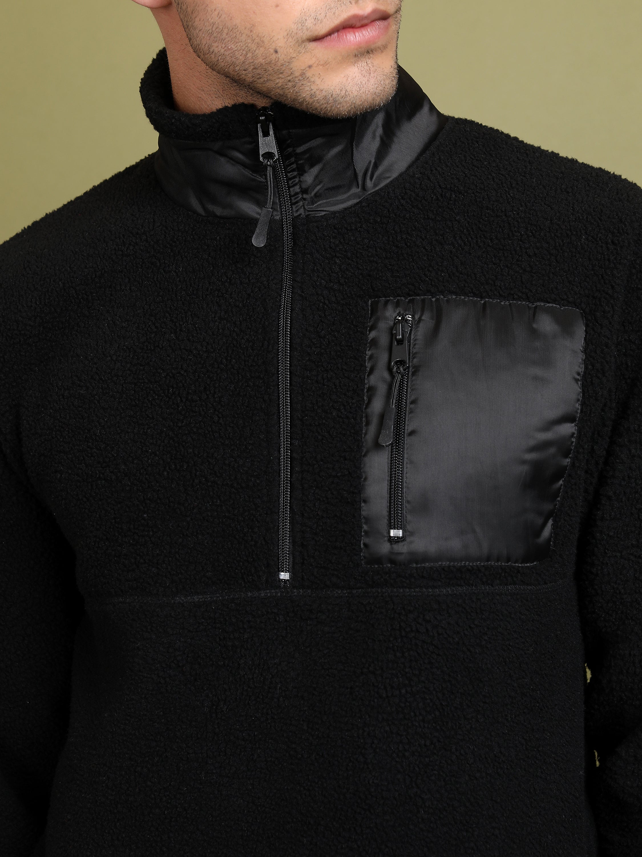 Highlander Men Black Mock Collar Pullover Sweatshirt - Black - Image 5