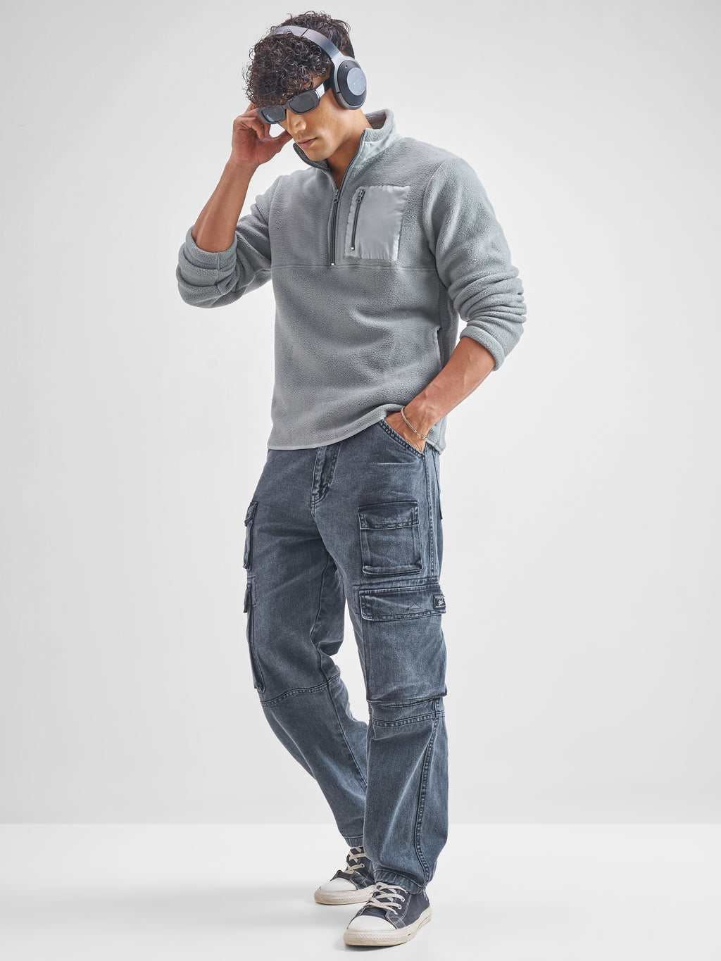 Highlander Men Grey Mock Collar Pullover Sweatshirt - Grey - Image 2