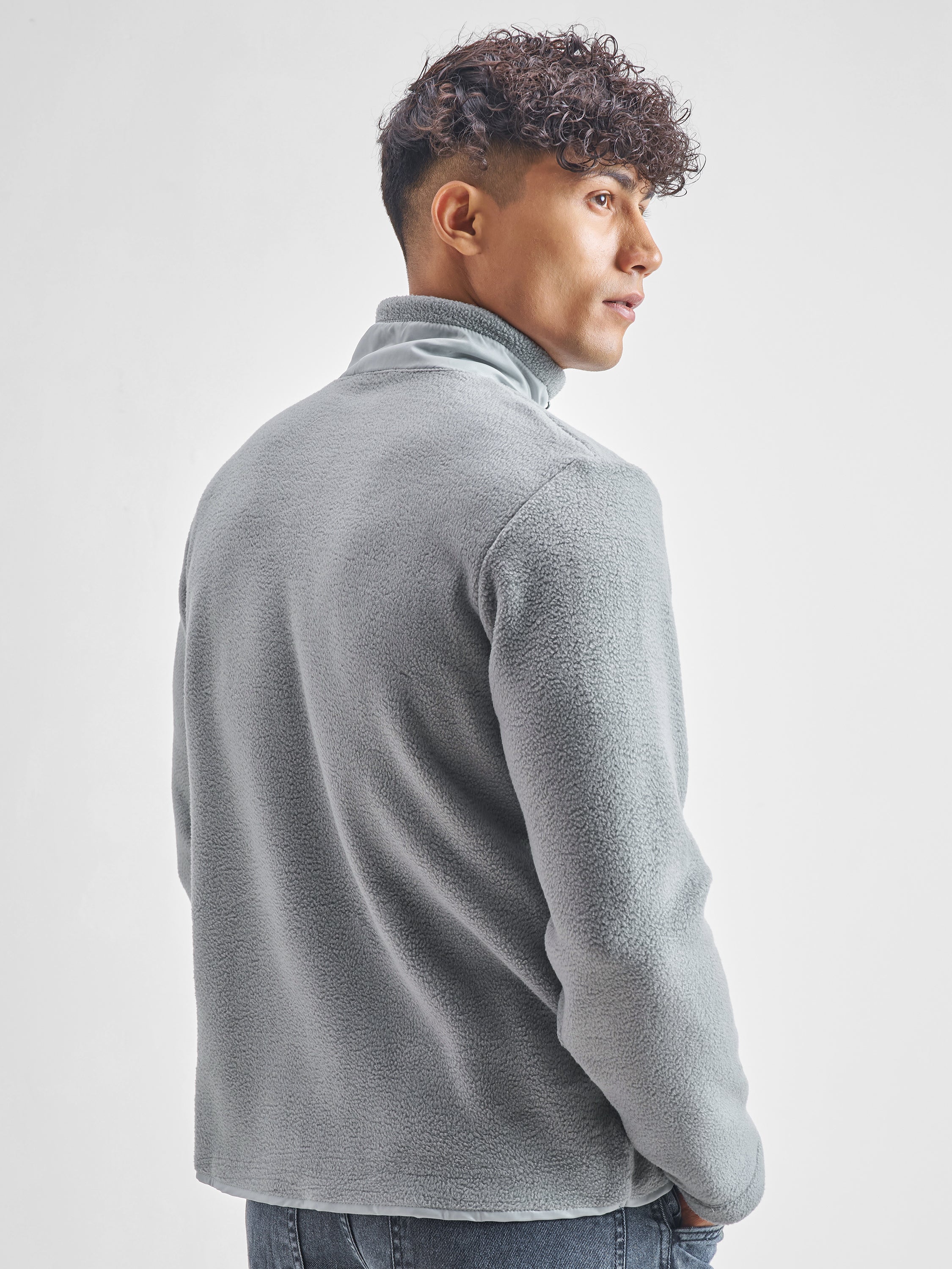 Highlander Men Grey Mock Collar Pullover Sweatshirt - Grey - Image 3