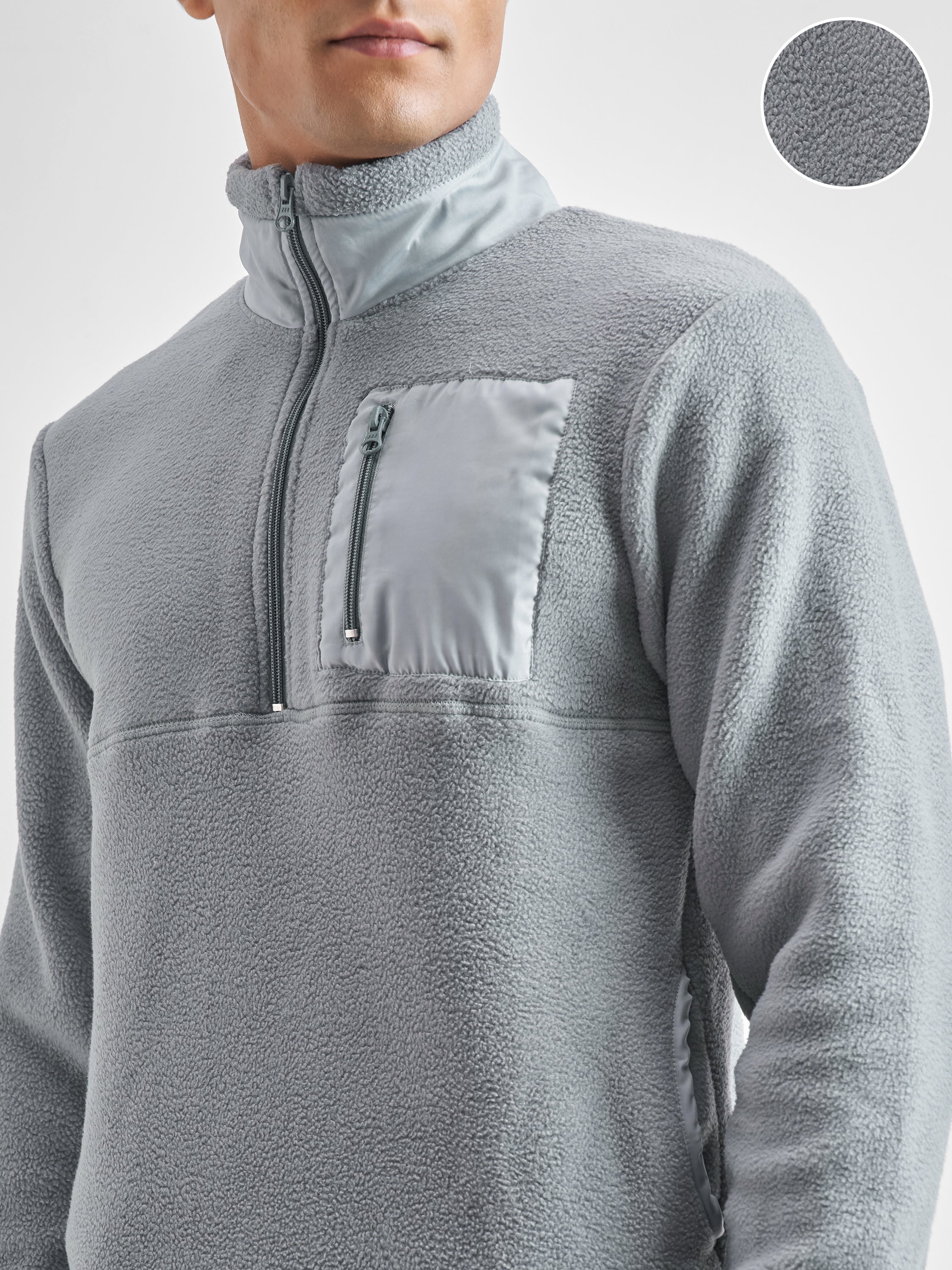 Highlander Men Grey Mock Collar Pullover Sweatshirt - Grey - Image 5