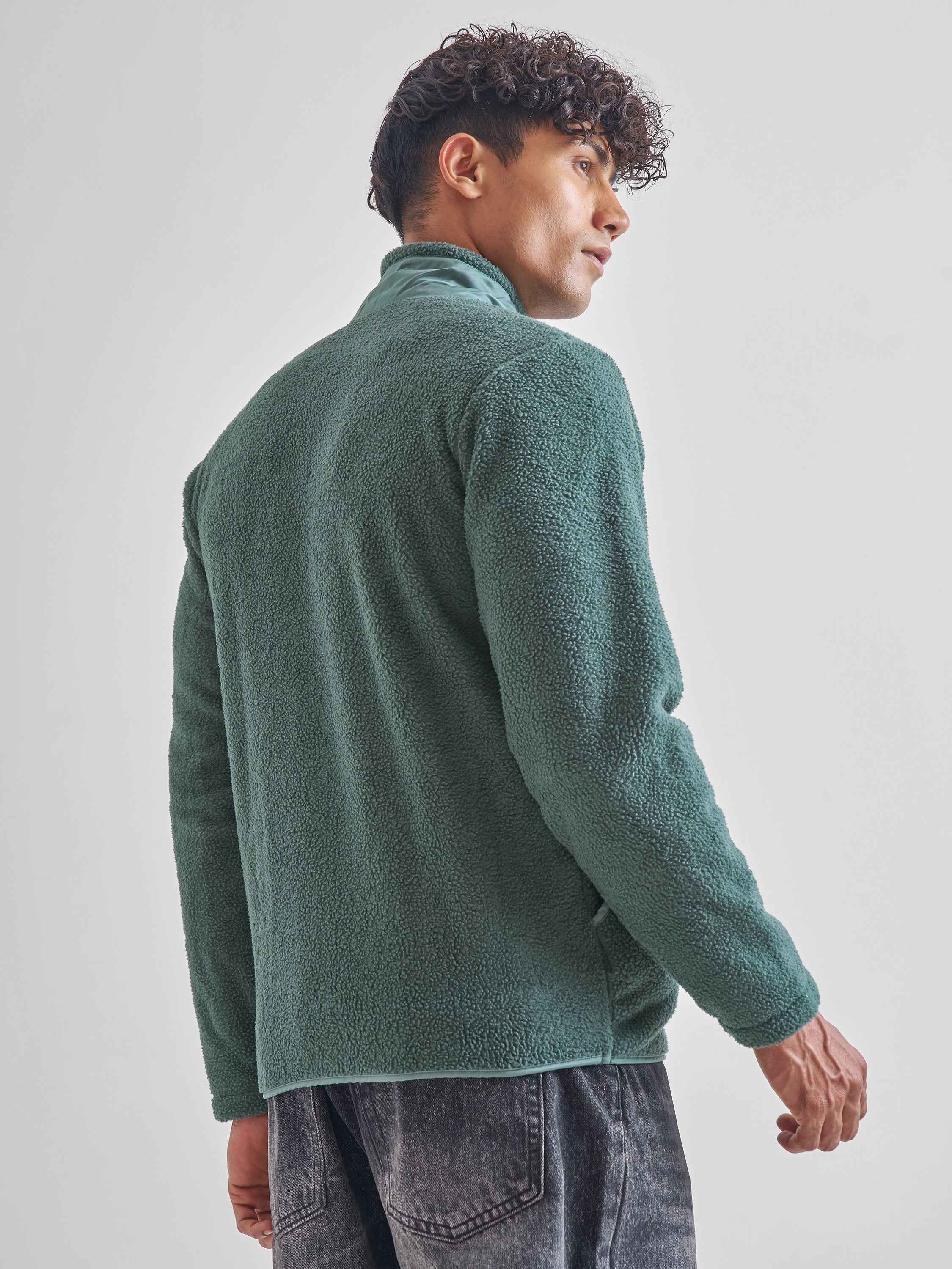 Highlander Men Green Mock Collar Pullover Sweatshirt - Green - Image 3